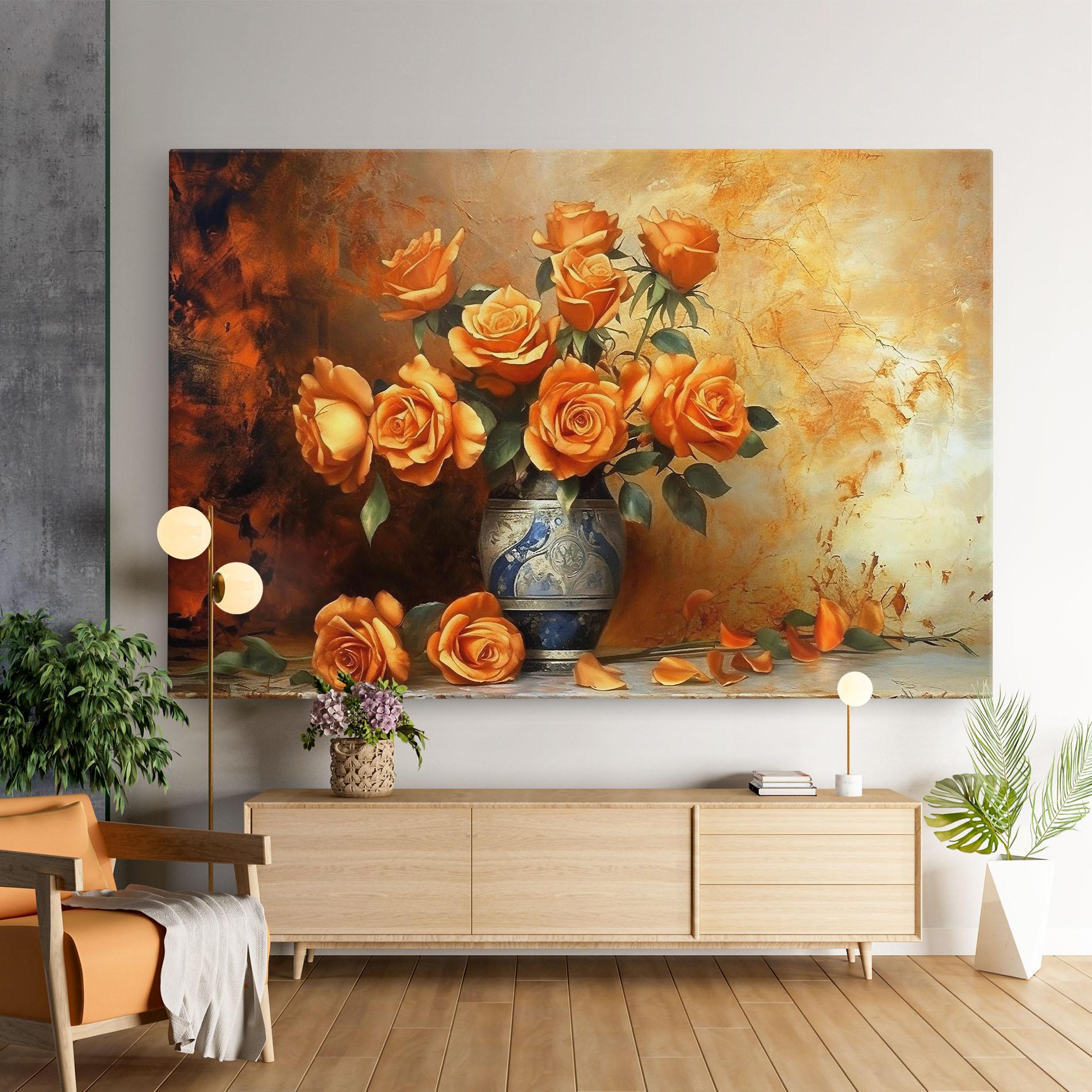 Vászonkép Pretty Orange Rose Vase mockup 9