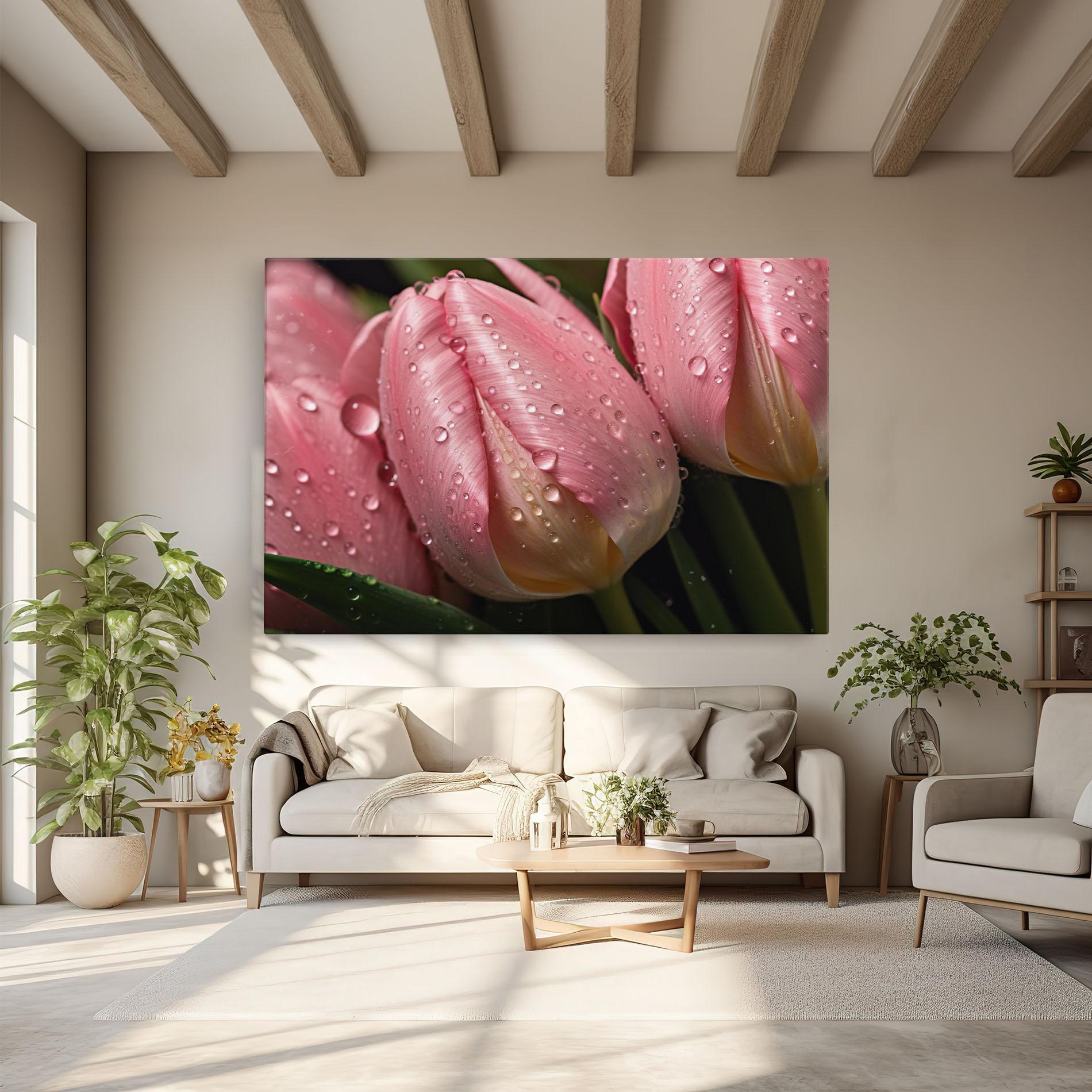 Vászonkép Pink Tulip With Drops mockup 6