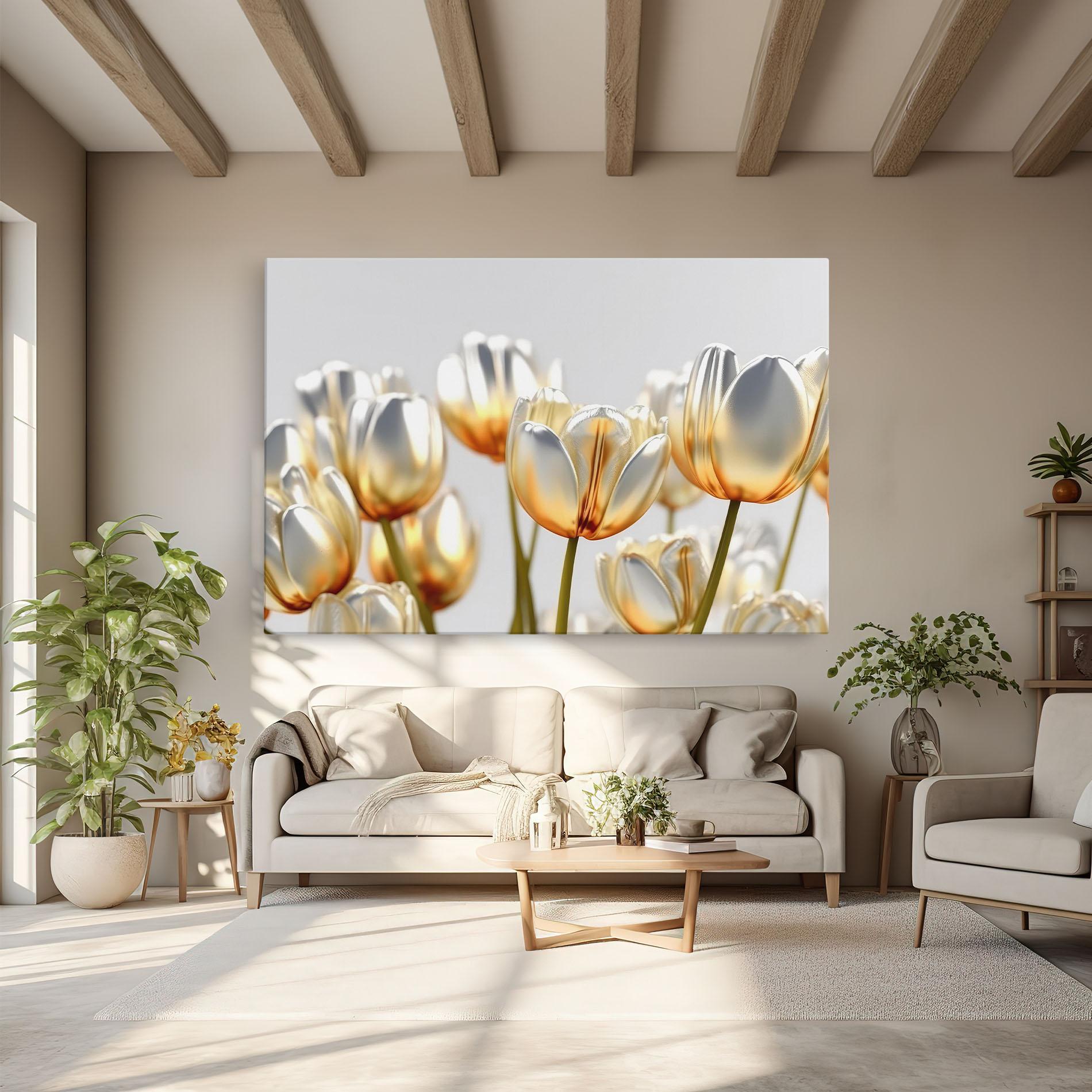 Vászonkép White Golden Tulips mockup 6