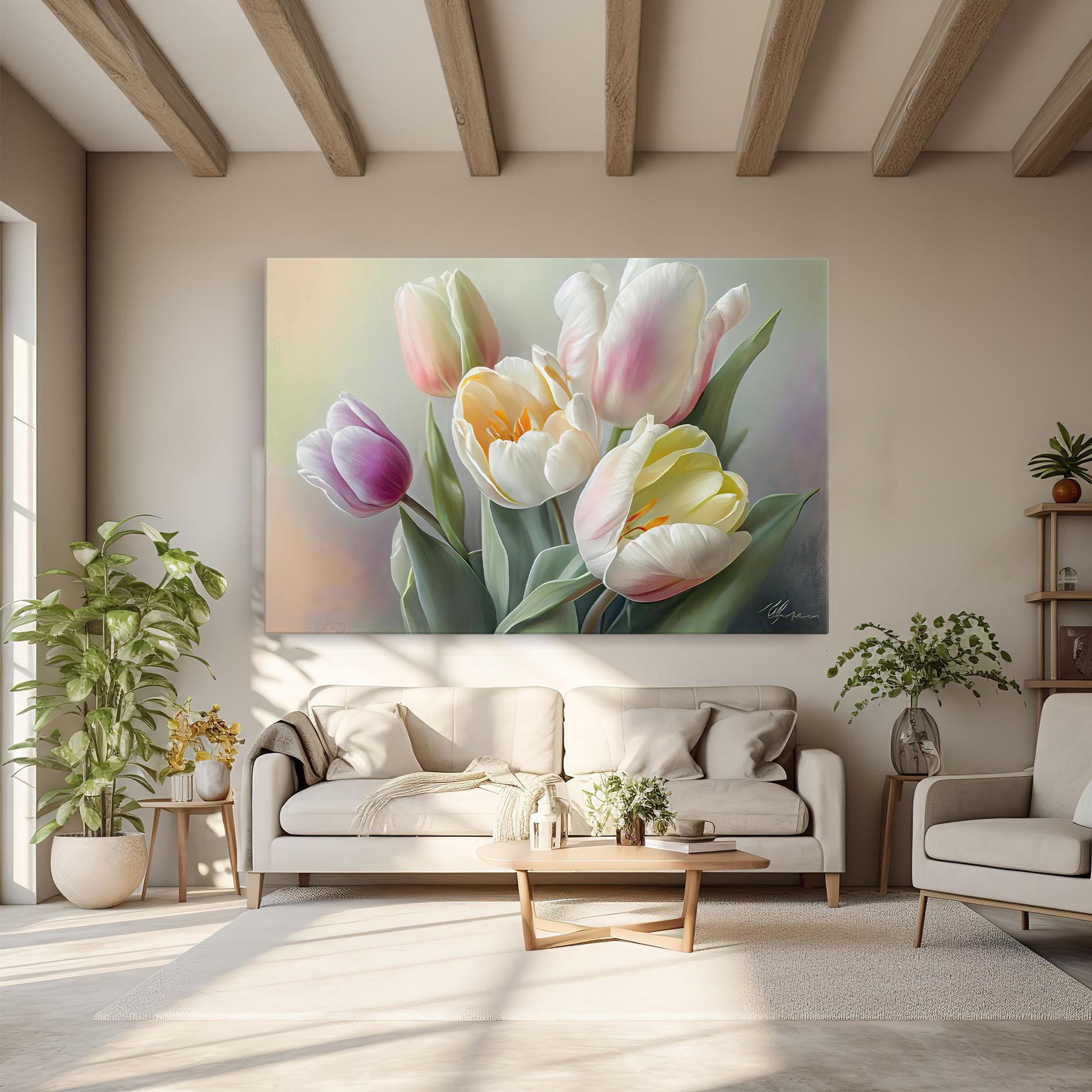 Vászonkép White Tulips Painting mockup 6