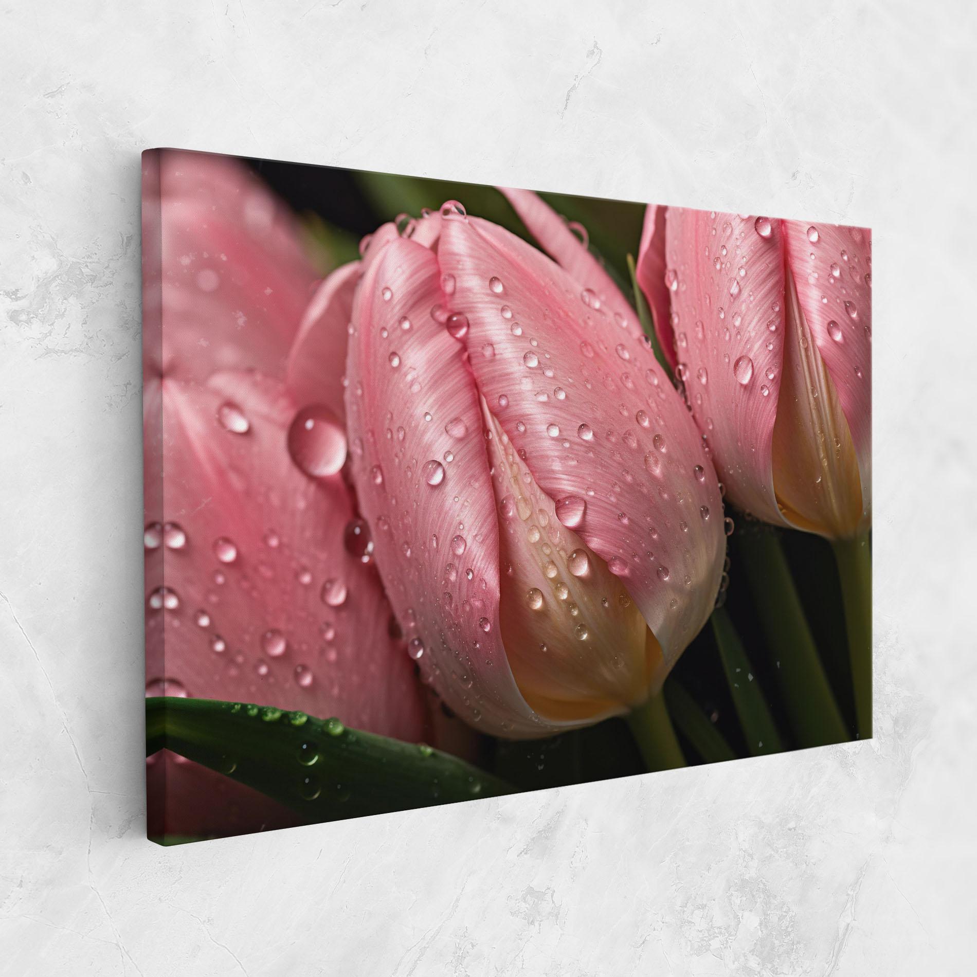 Vászonkép Pink Tulip With Drops mockup 1