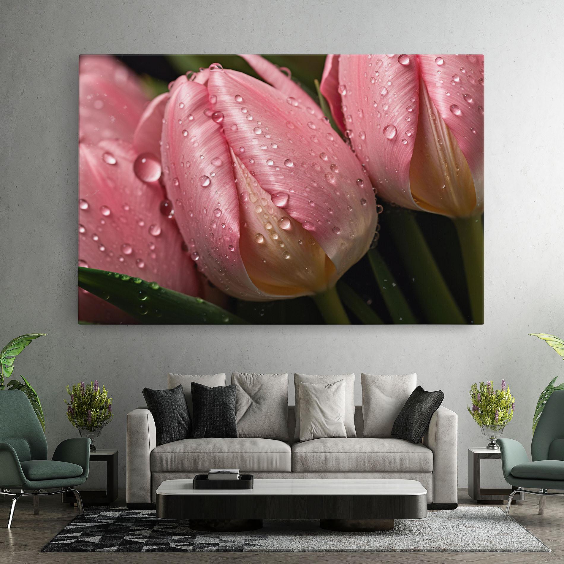 Vászonkép Pink Tulip With Drops mockup 7