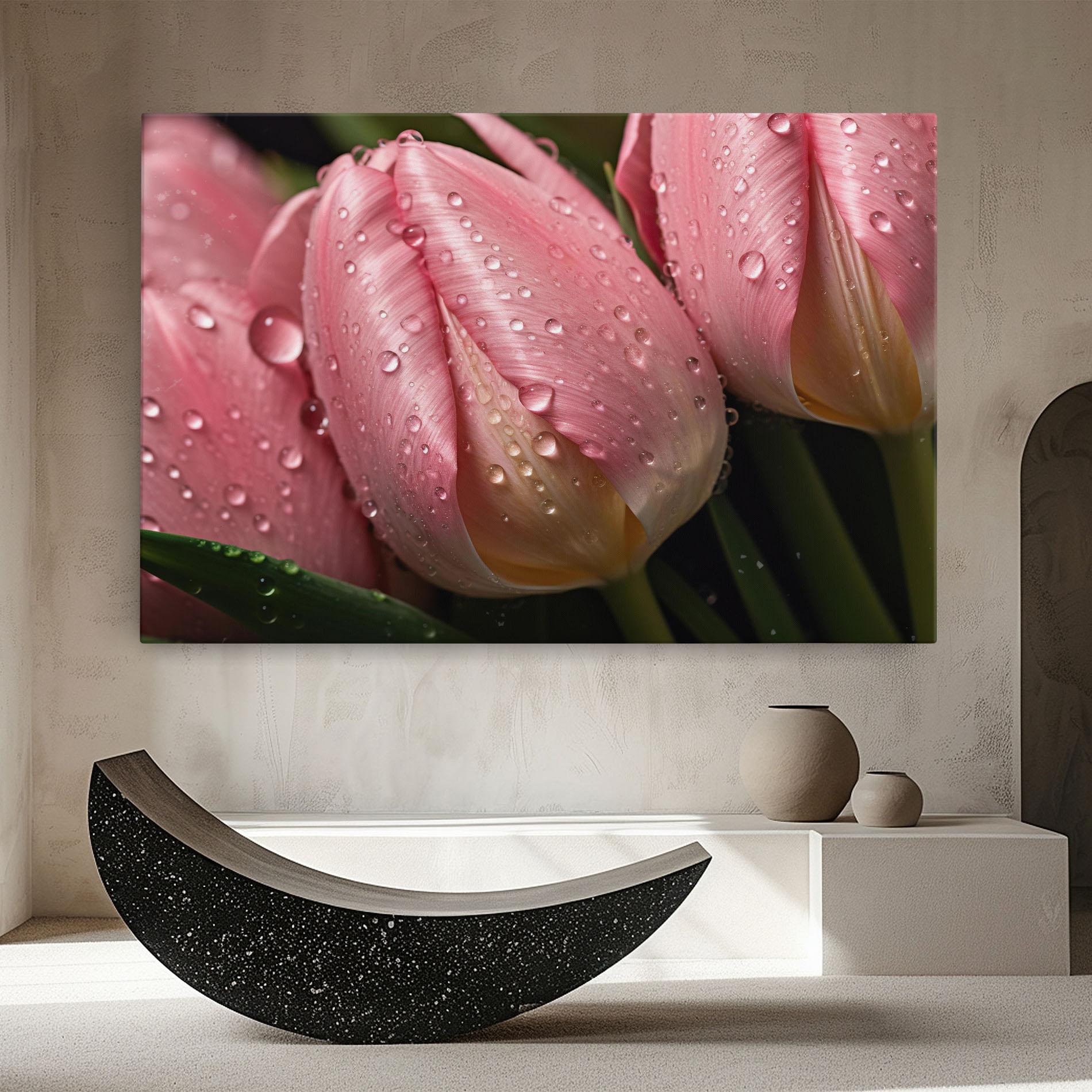Vászonkép Pink Tulip With Drops mockup 8