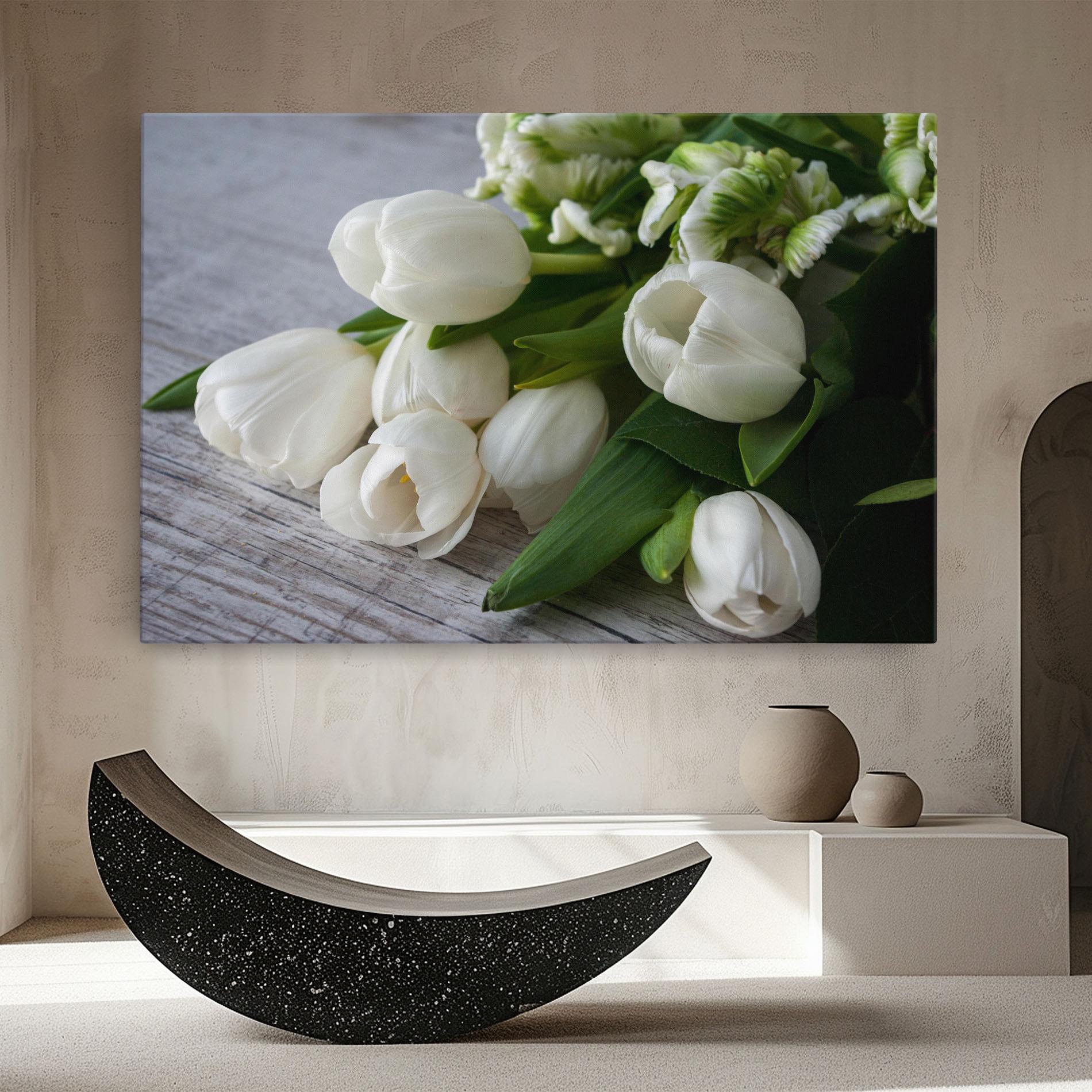 Vászonkép White Tulips Bouquet mockup 8