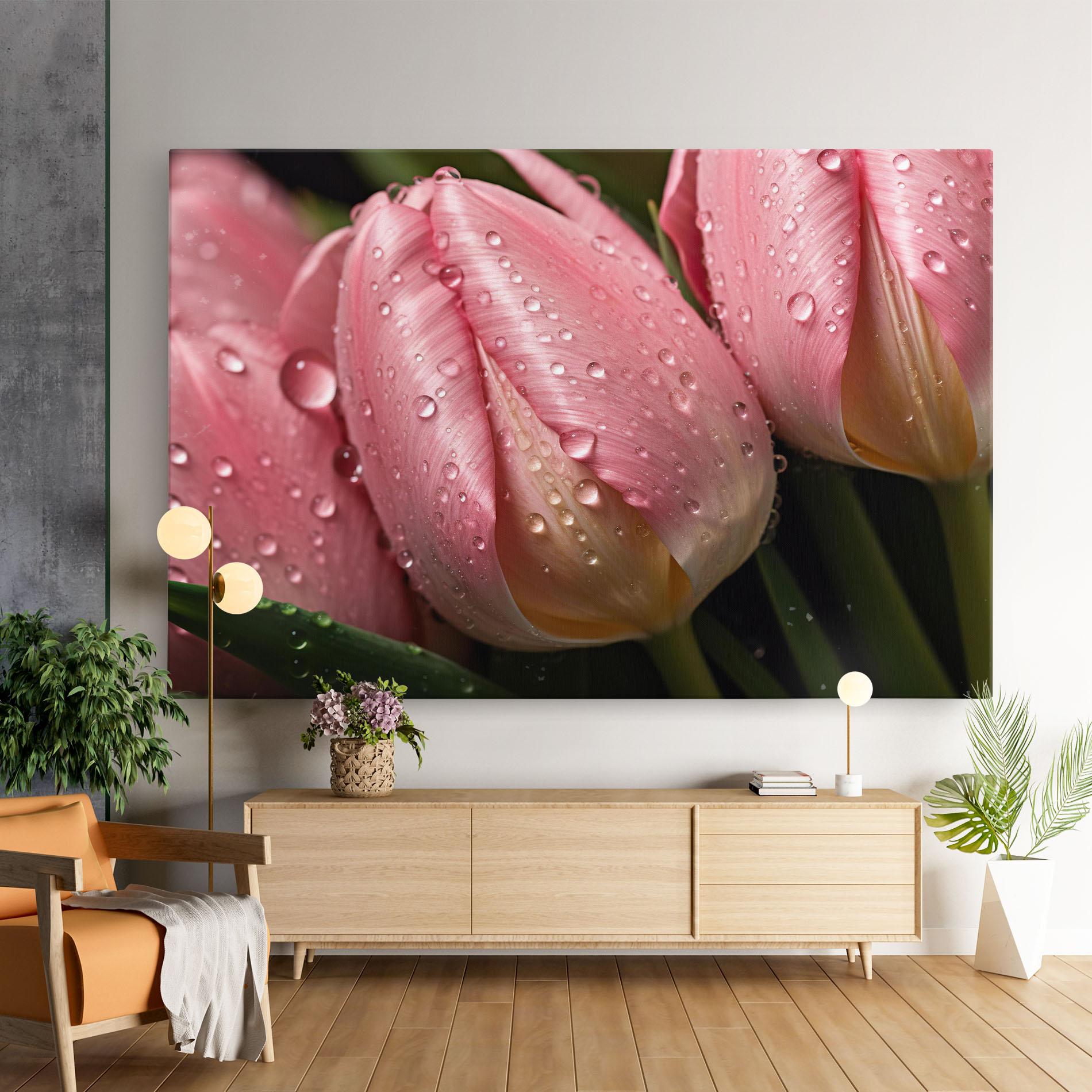 Vászonkép Pink Tulip With Drops mockup 9