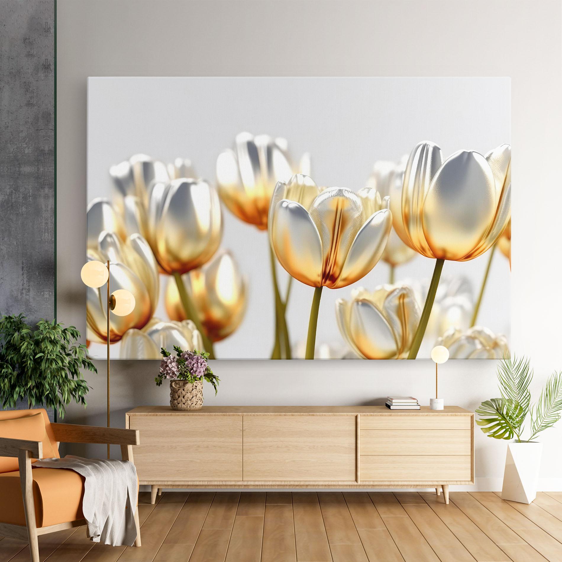 Vászonkép White Golden Tulips mockup 9