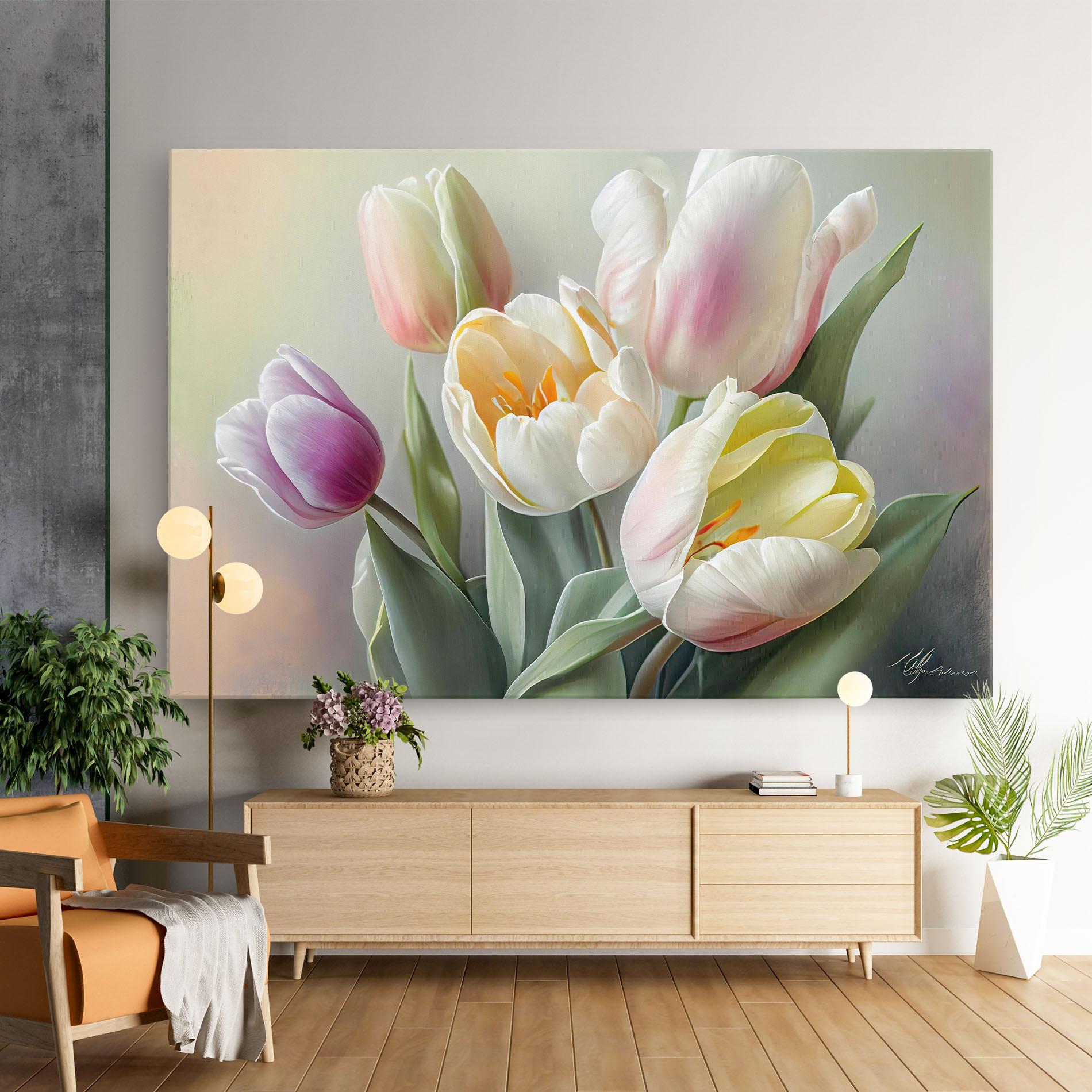 Vászonkép White Tulips Painting mockup 9