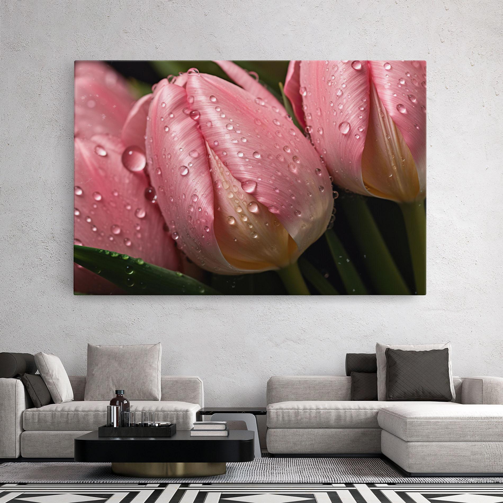 Vászonkép Pink Tulip With Drops mockup 2
