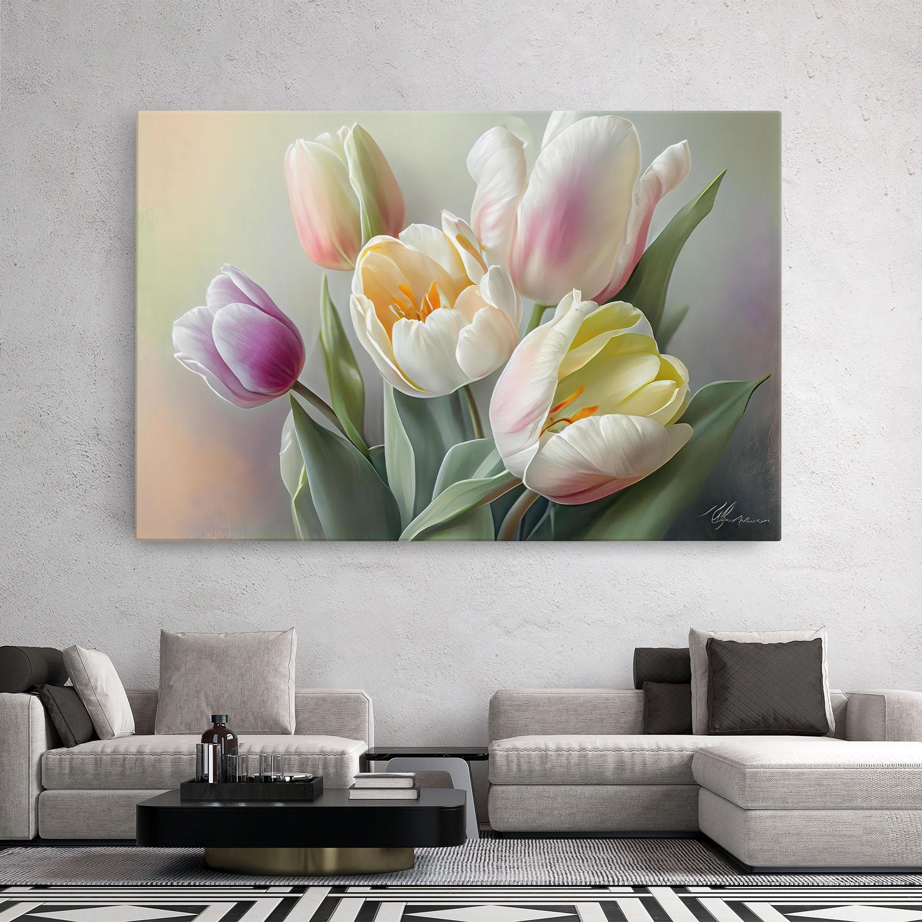 Vászonkép White Tulips Painting mockup 2