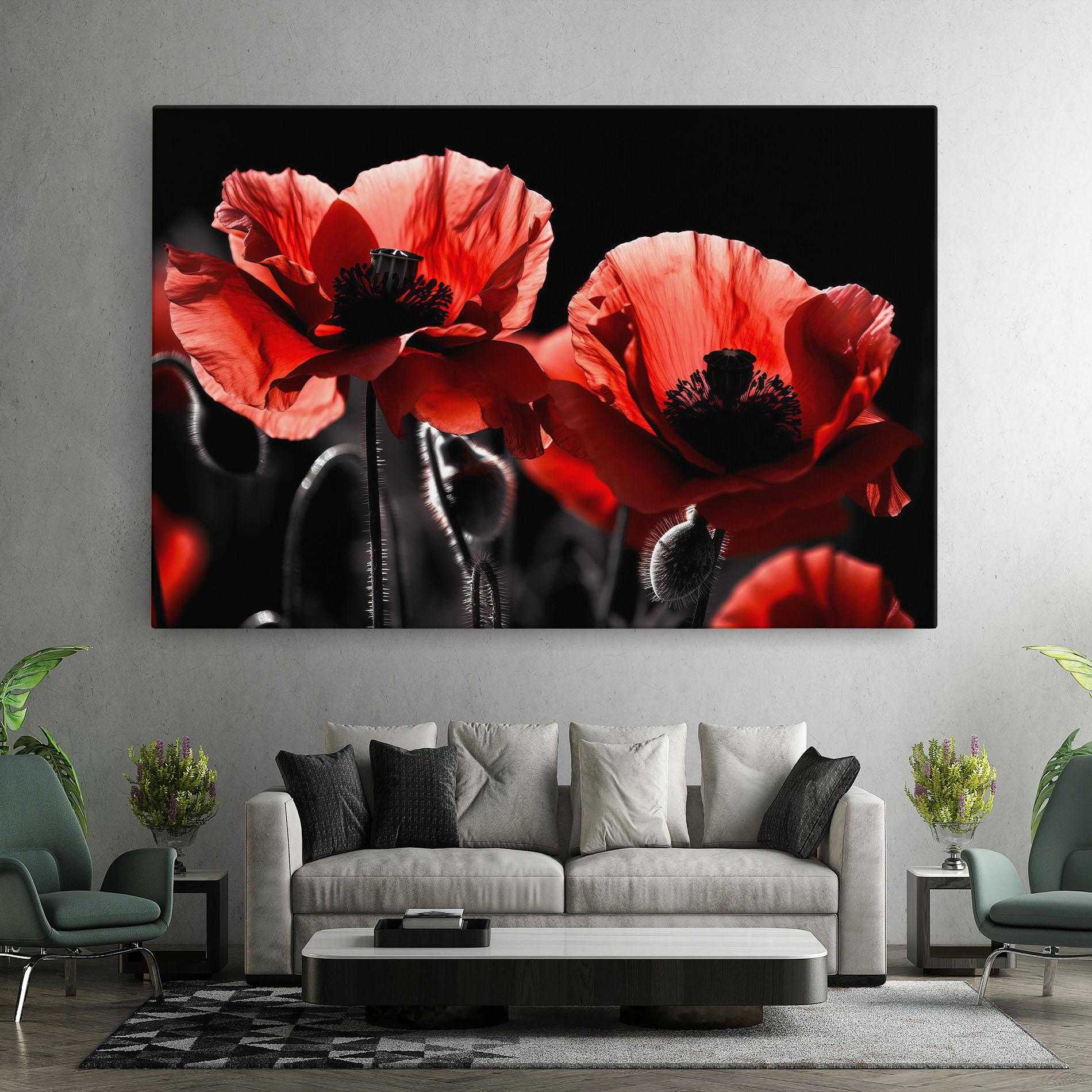 Vászonkép Light Red Poppy On Black mockup 7