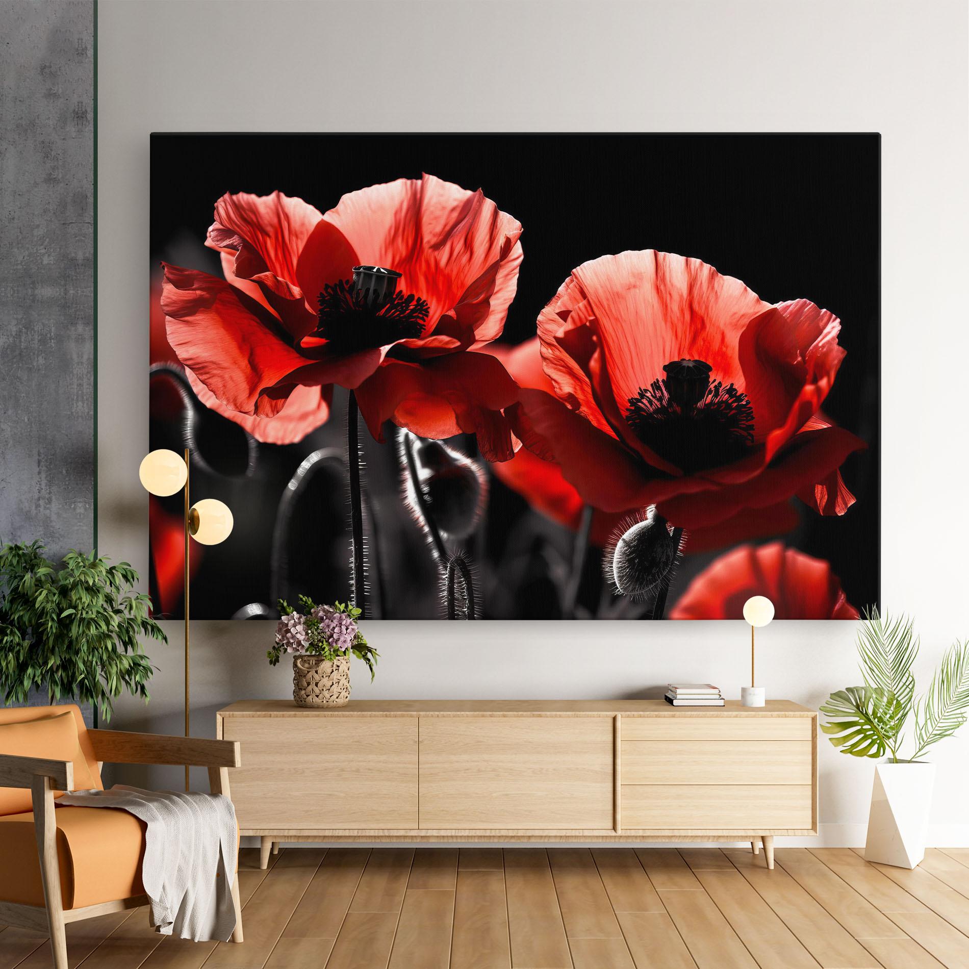 Vászonkép Light Red Poppy On Black mockup 9