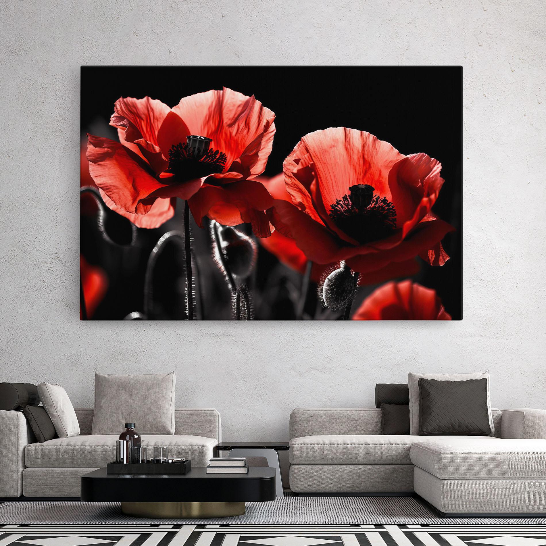 Vászonkép Light Red Poppy On Black mockup 2
