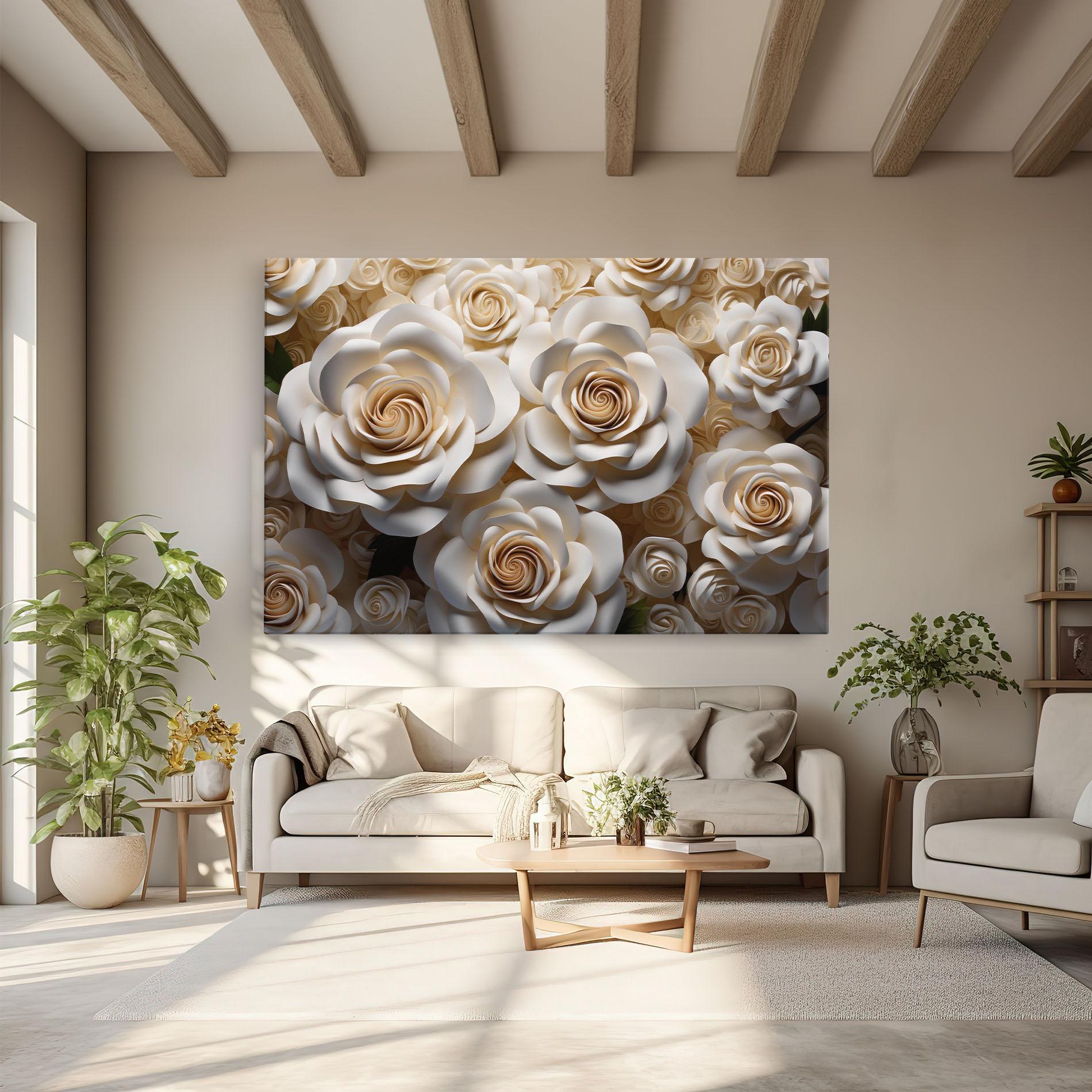 Vászonkép Cream Roses Wall mockup 6