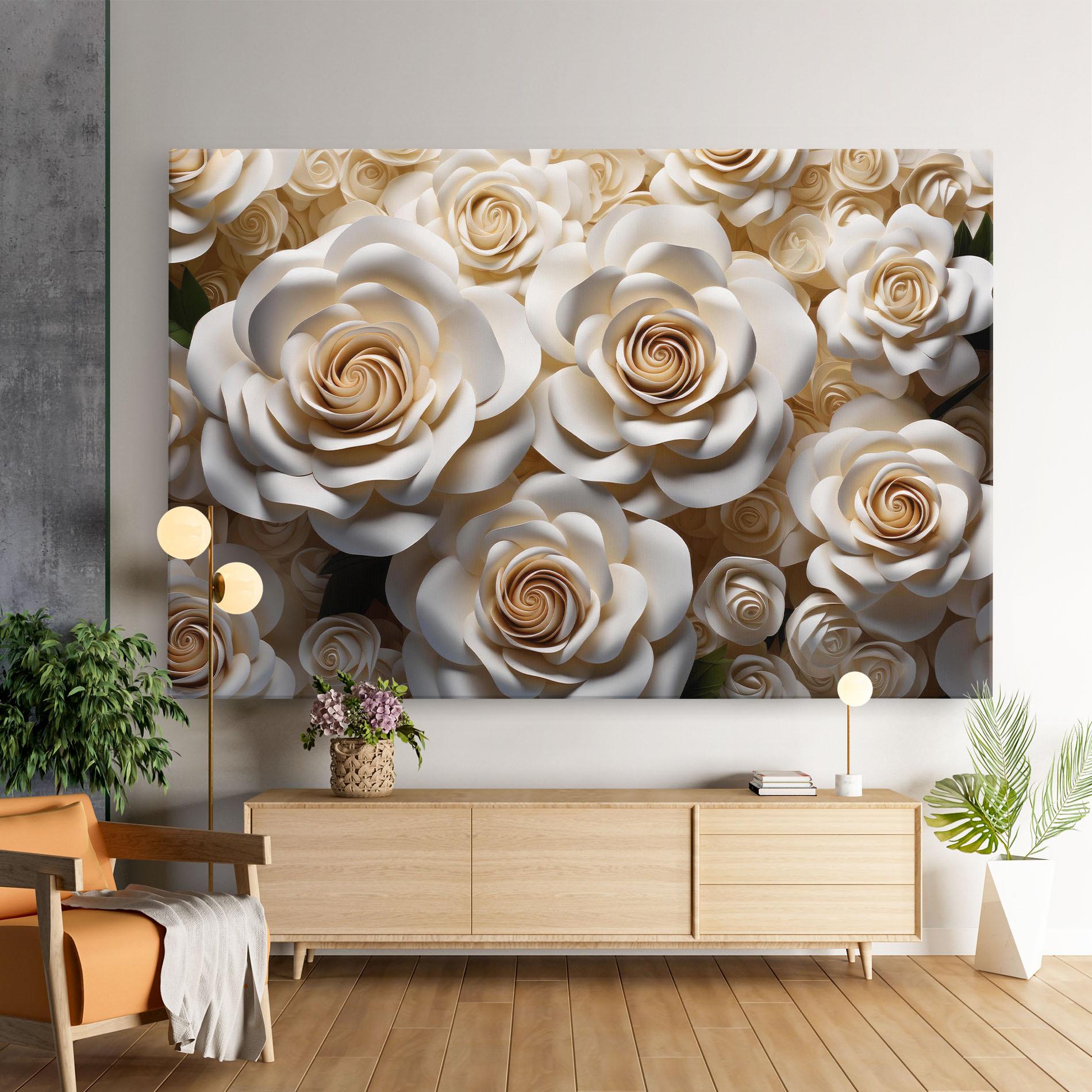 Vászonkép Cream Roses Wall mockup 9