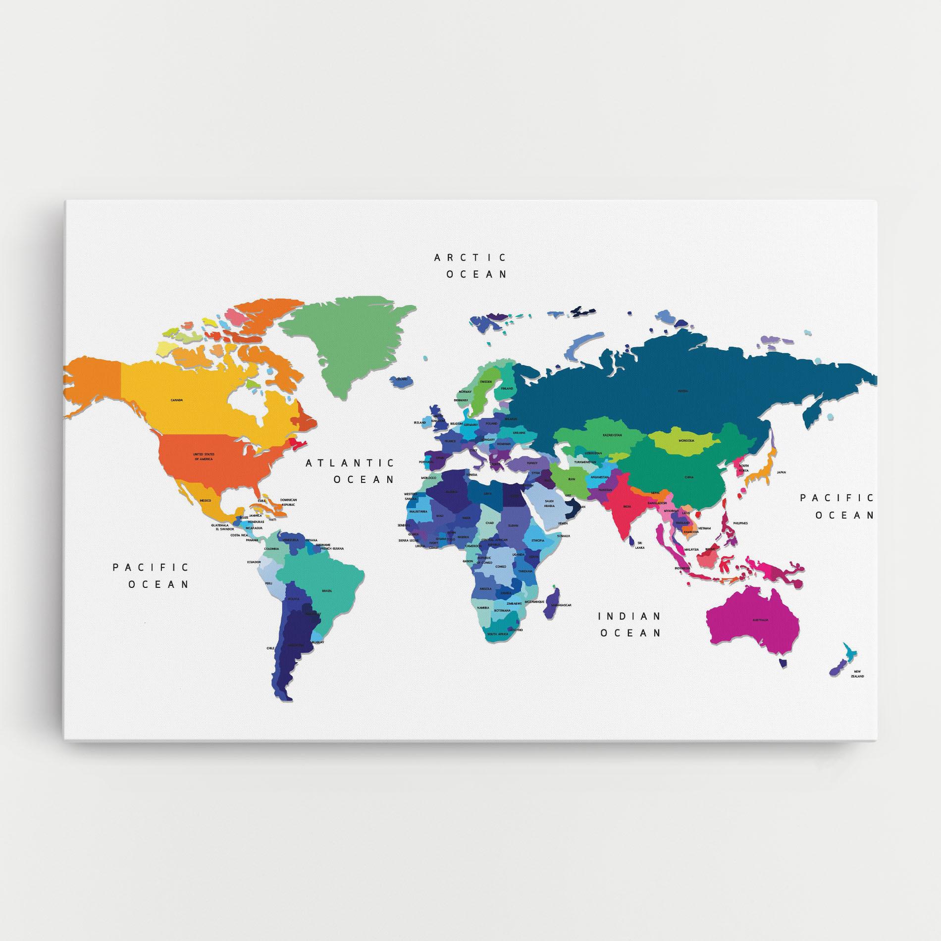 Vászonkép Colored Continents Map mockup 0