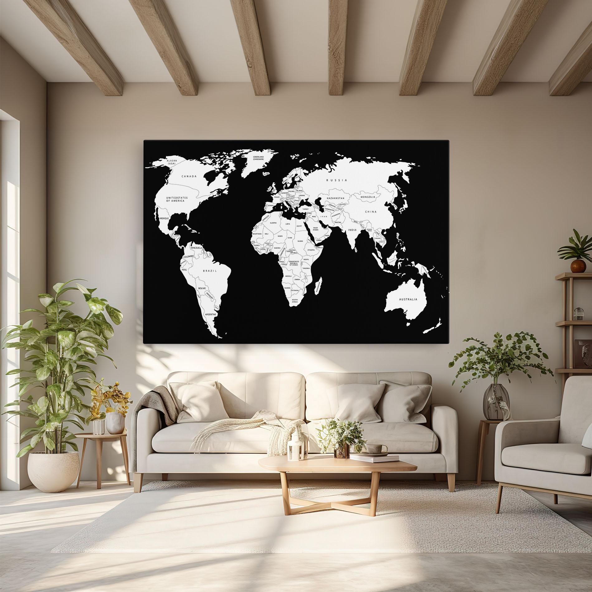 Vászonkép White World Map mockup 6