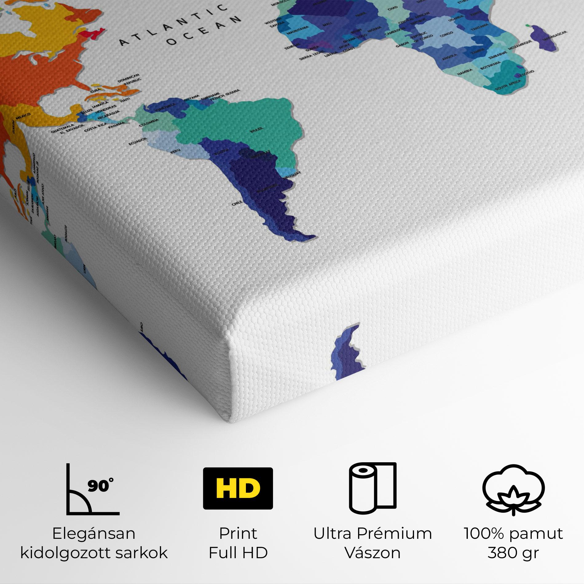 Vászonkép Colored Continents Map mockup 4
