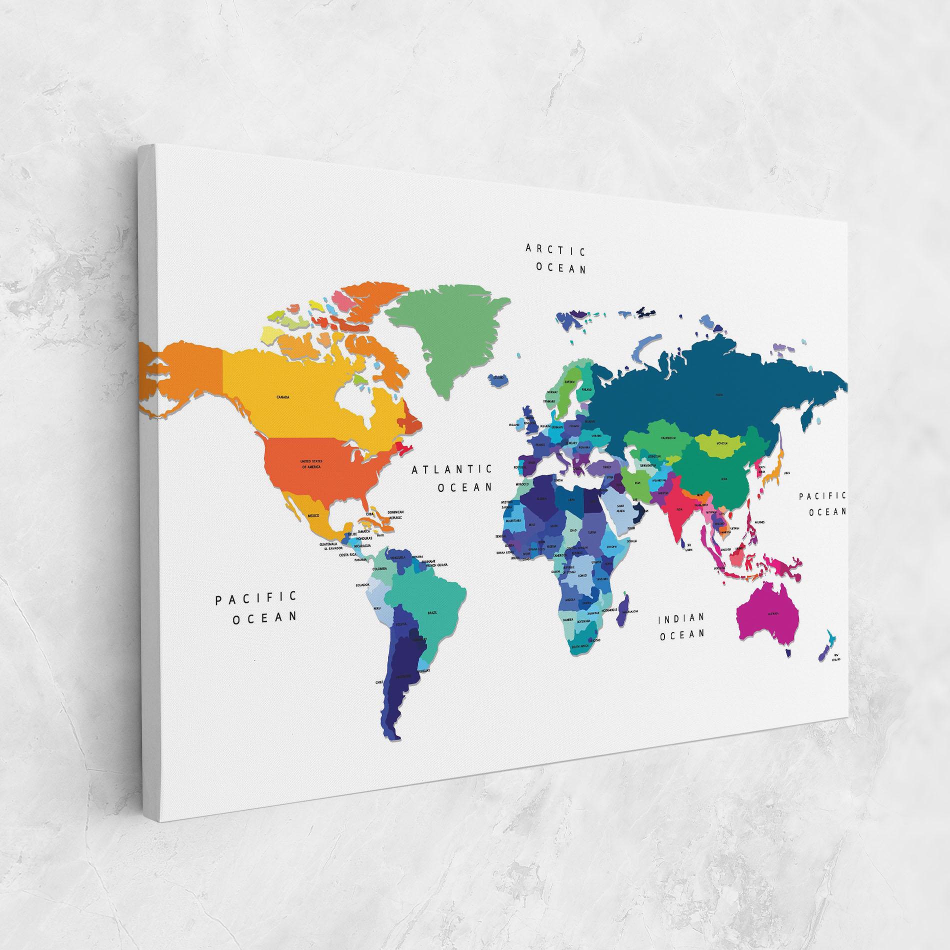 Vászonkép Colored Continents Map mockup 1