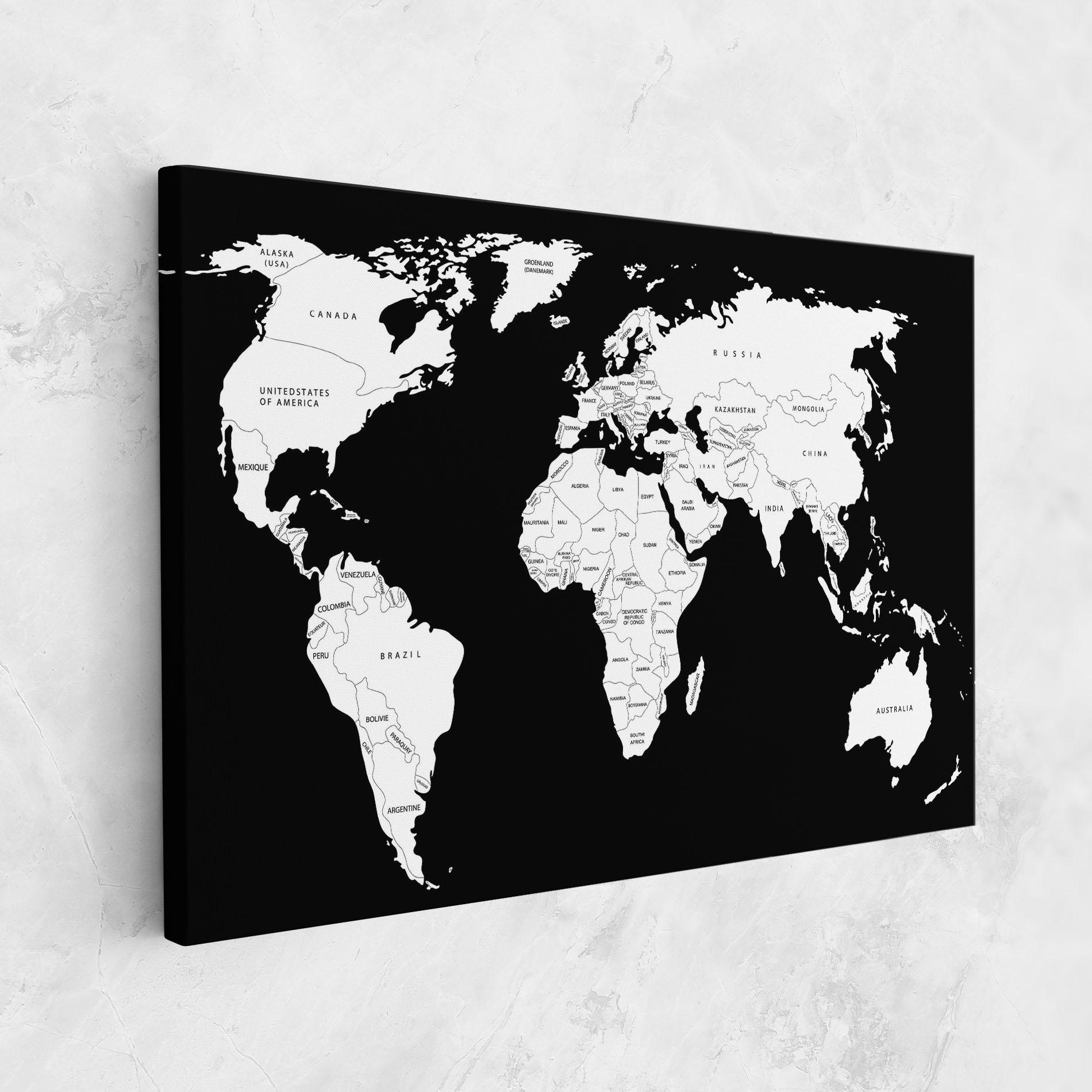 Vászonkép White World Map mockup 1