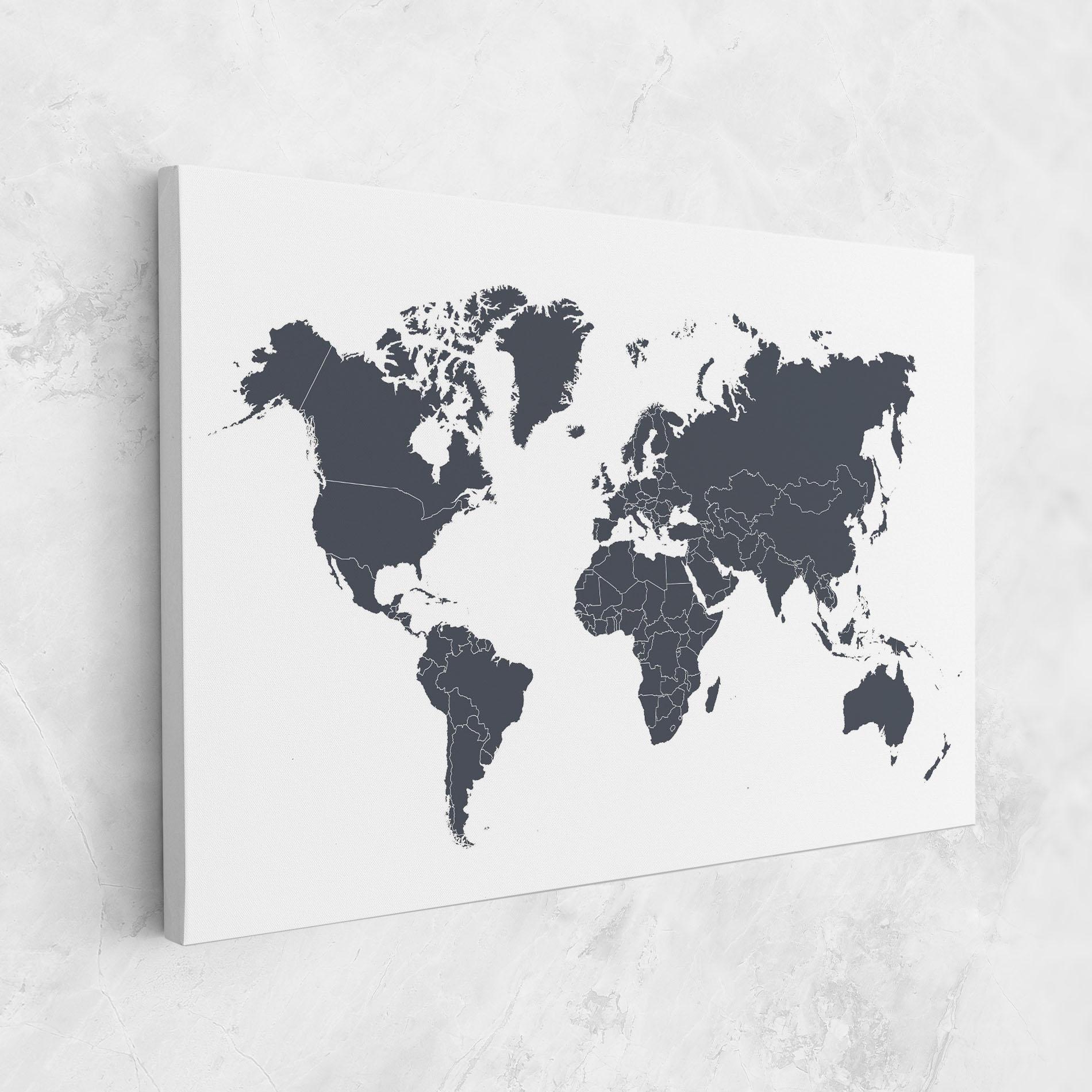 Vászonkép World Grey Map mockup 1