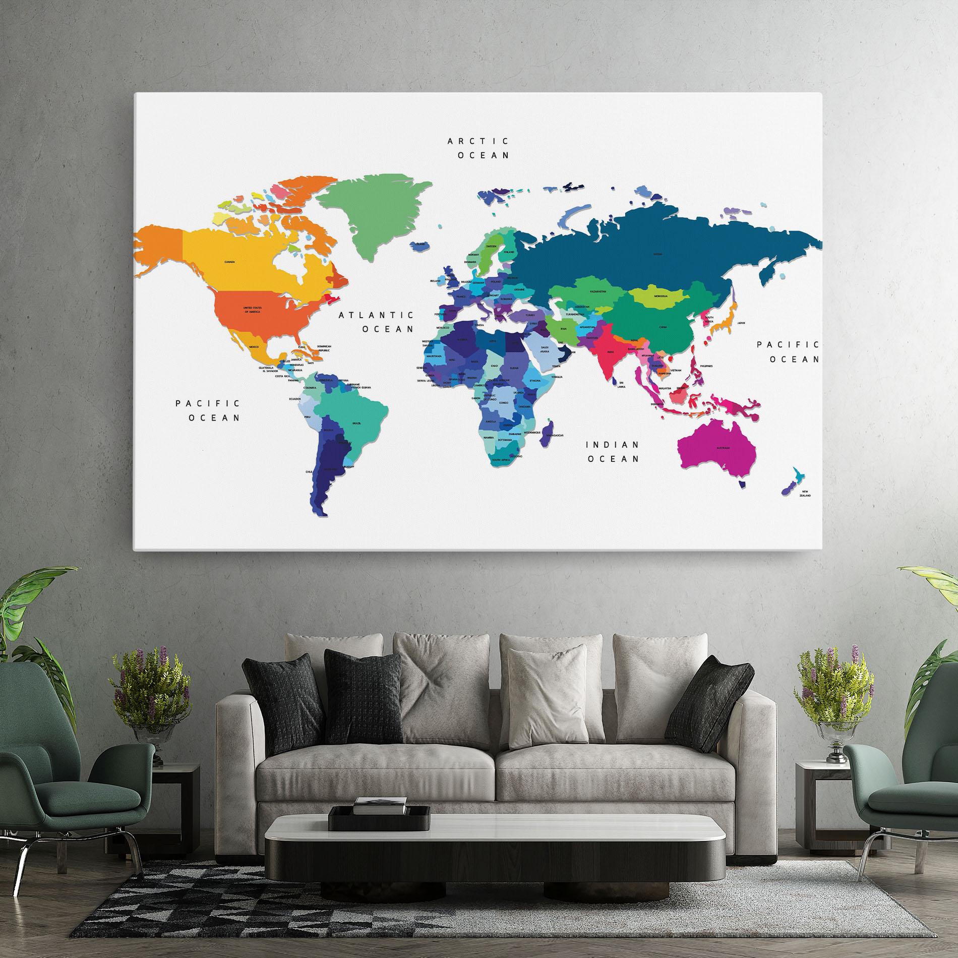 Vászonkép Colored Continents Map mockup 7