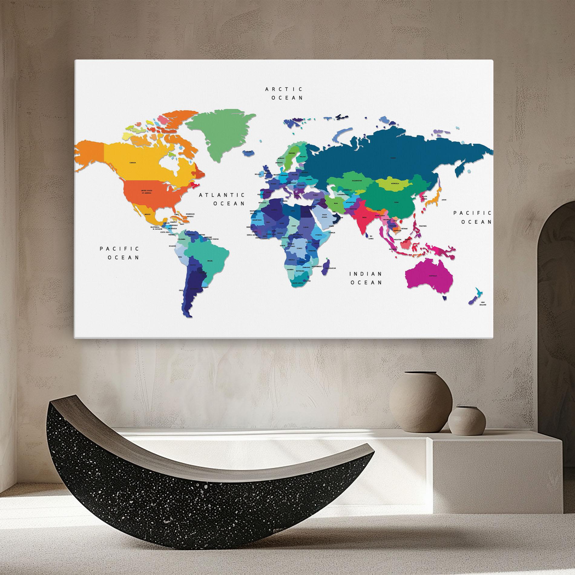 Vászonkép Colored Continents Map mockup 8