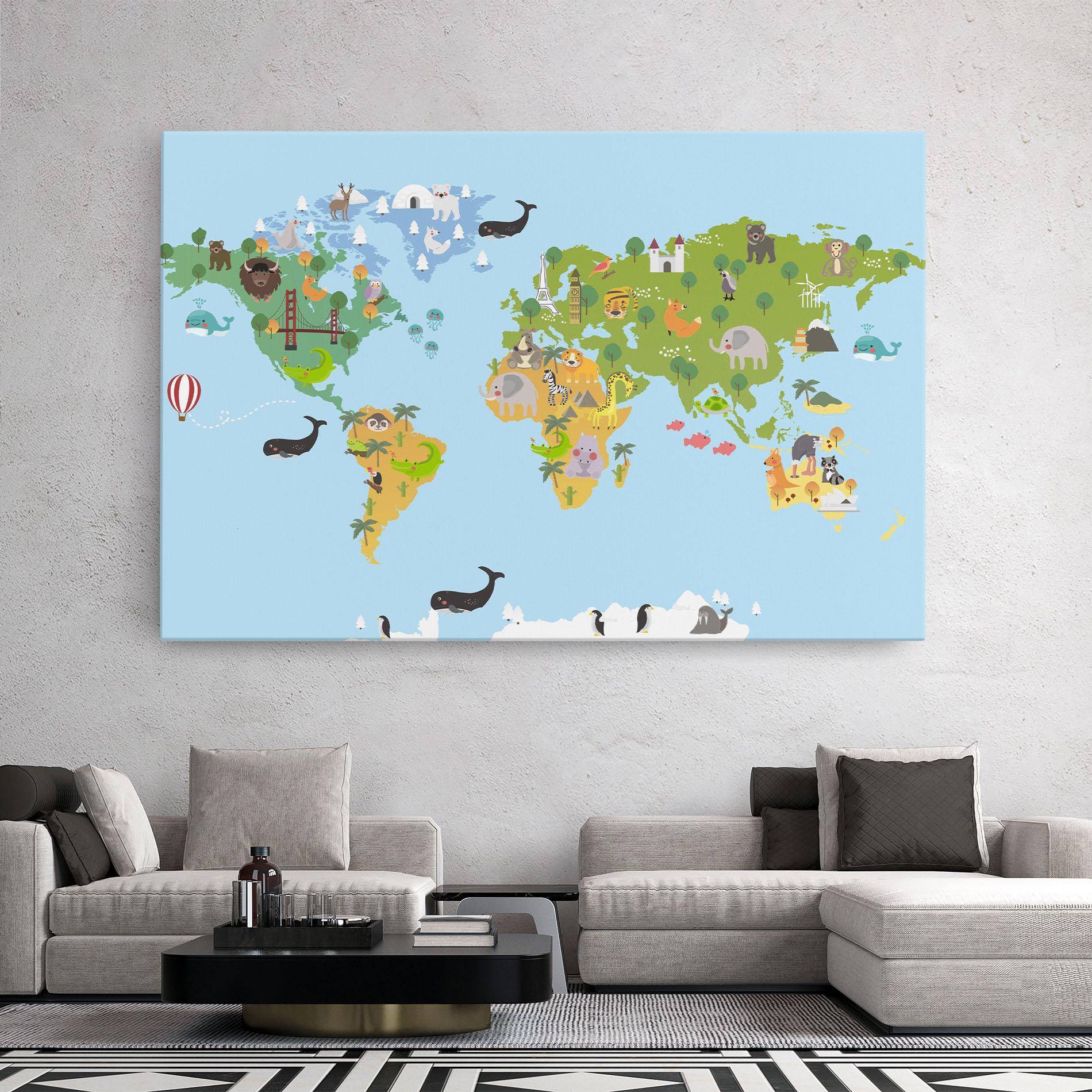 Vászonkép Animals Cute Map mockup 2