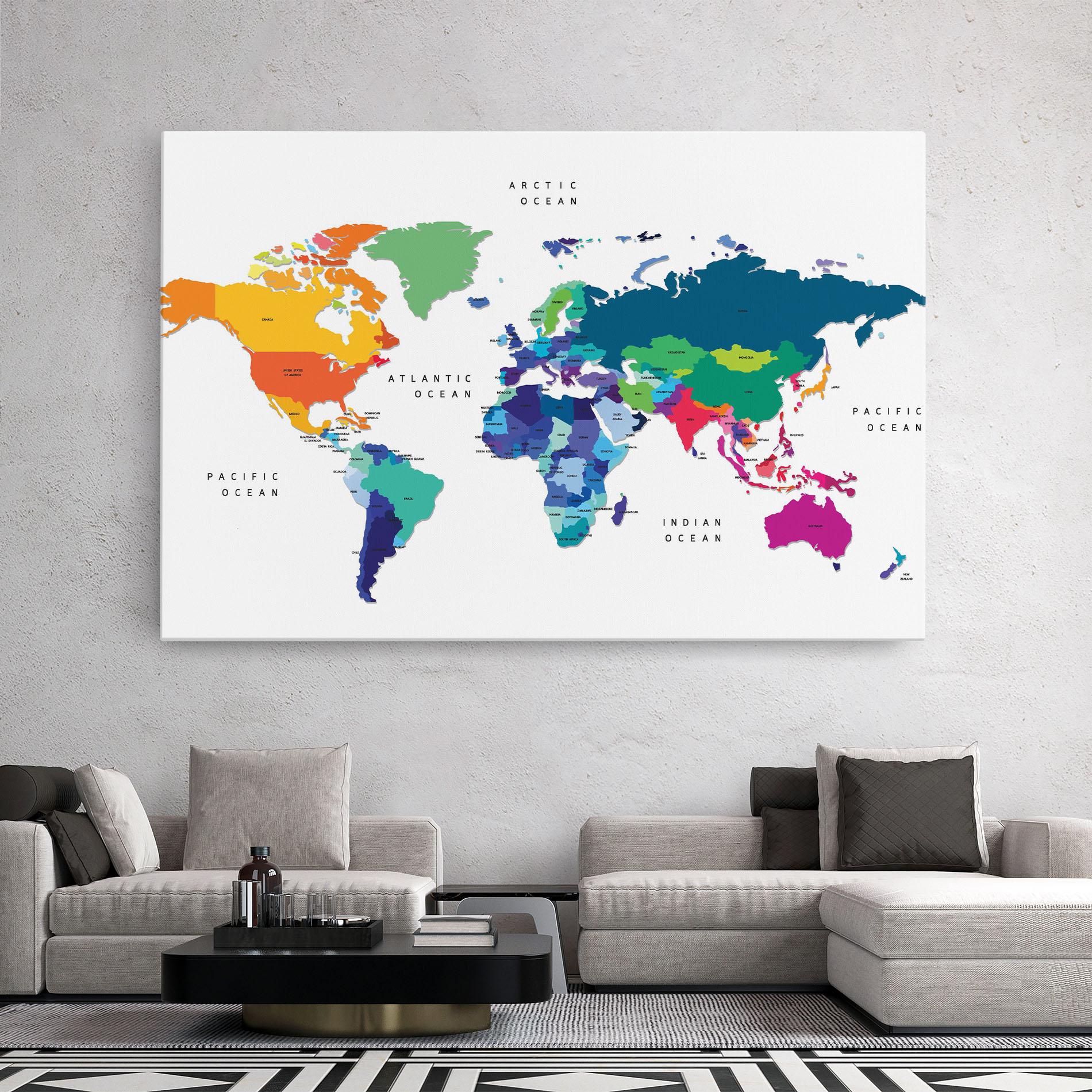 Vászonkép Colored Continents Map mockup 2