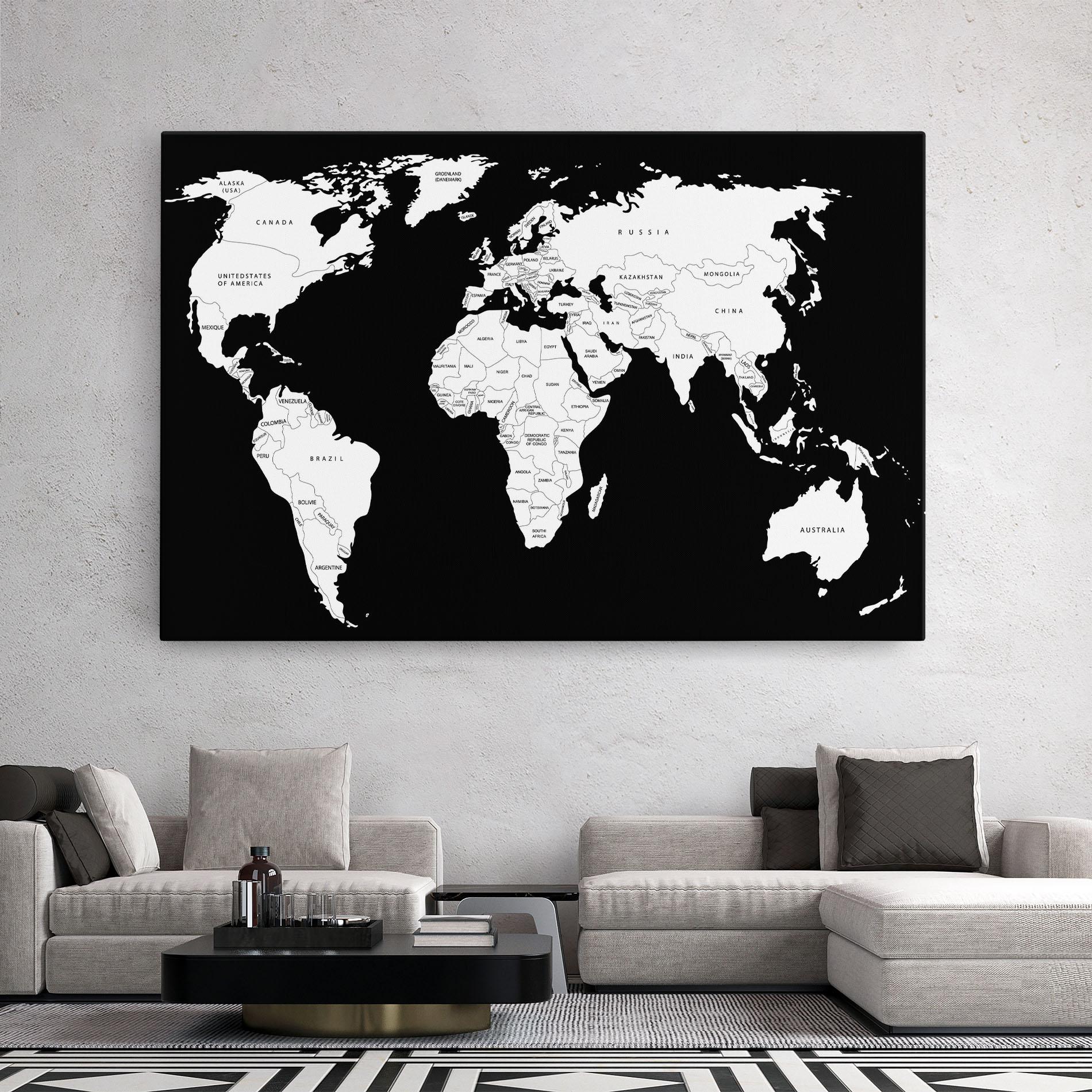 Vászonkép White World Map mockup 2