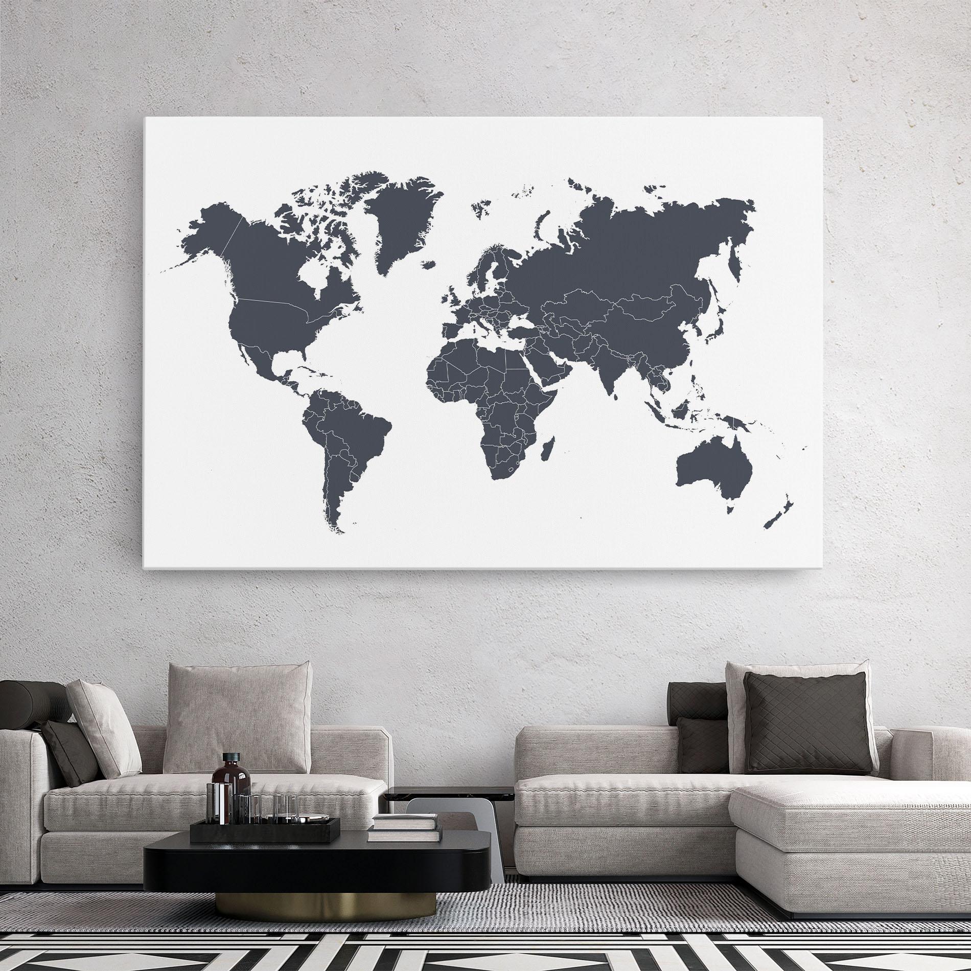 Vászonkép World Grey Map mockup 2