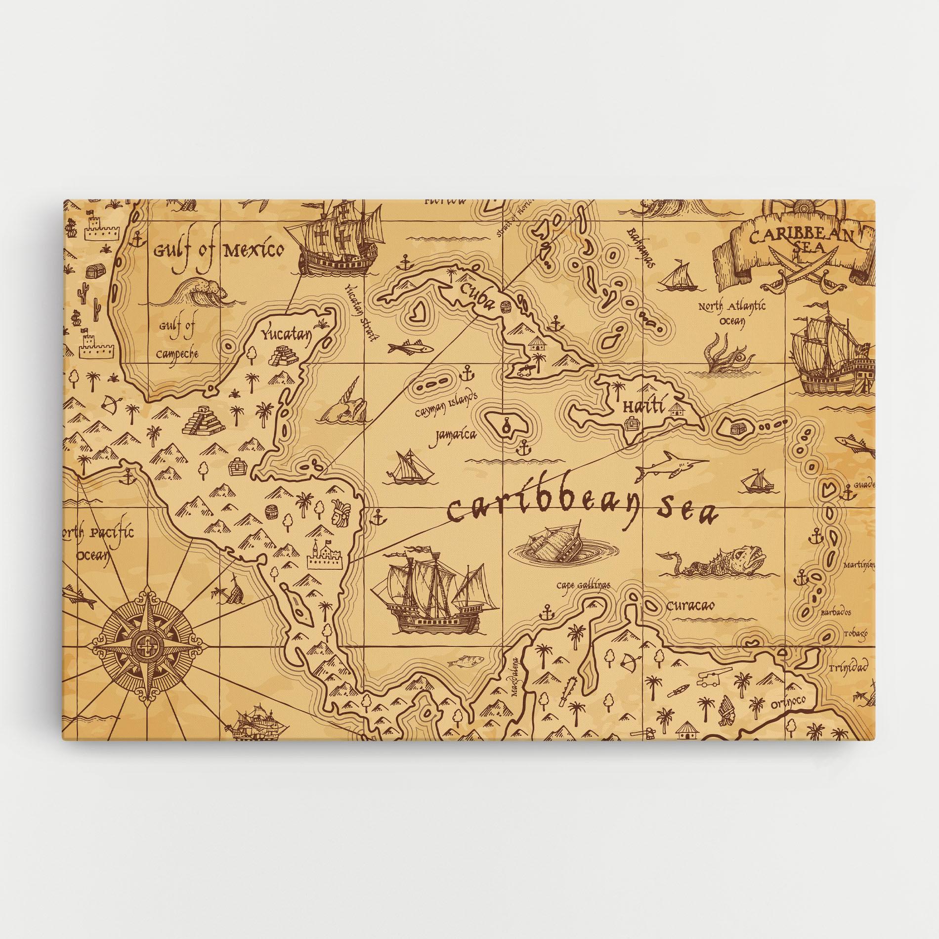 Vászonkép Caribbean Sea Map mockup 0