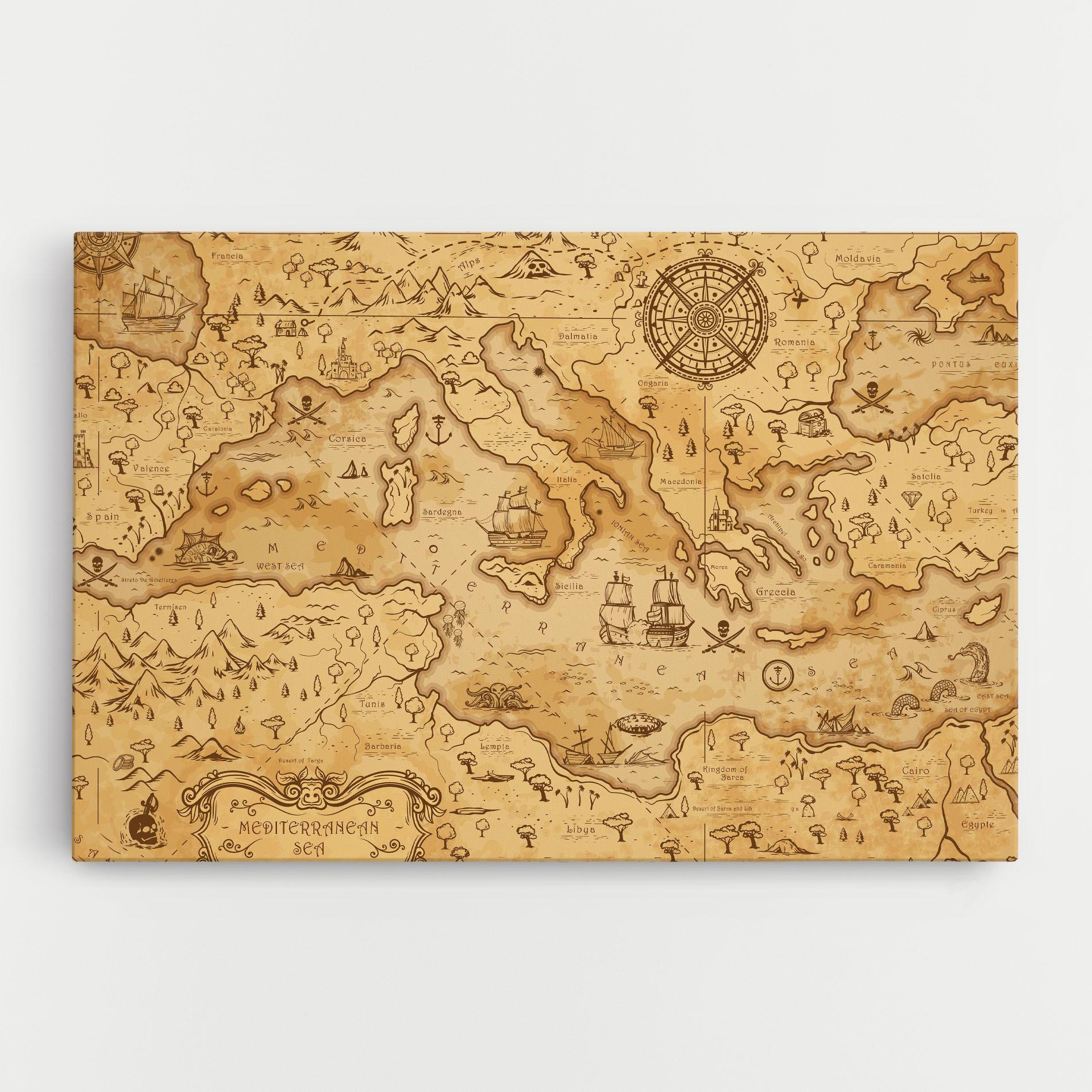 Vászonkép Cream Brown Map mockup 0