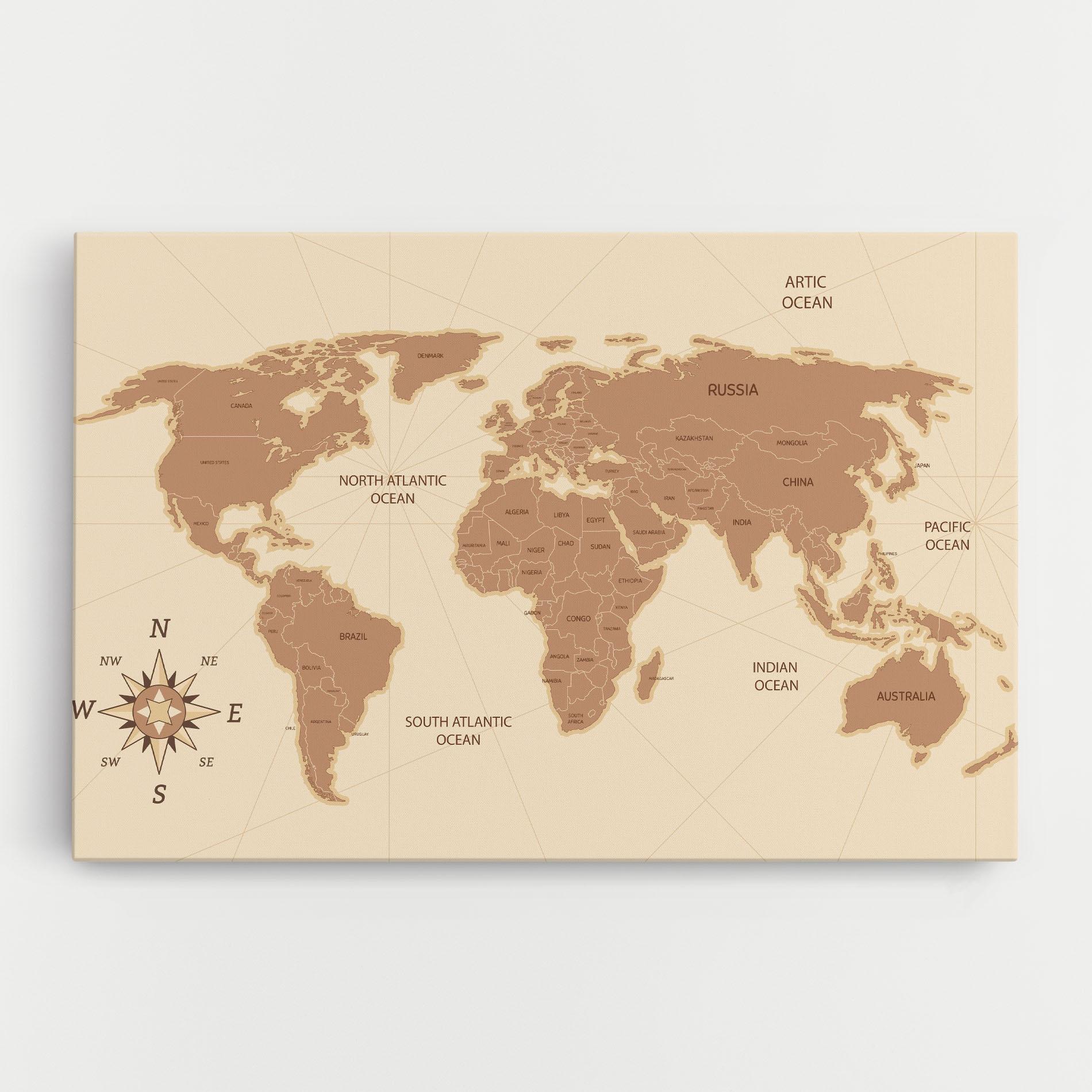 Vászonkép Cream Map Vintage mockup 0