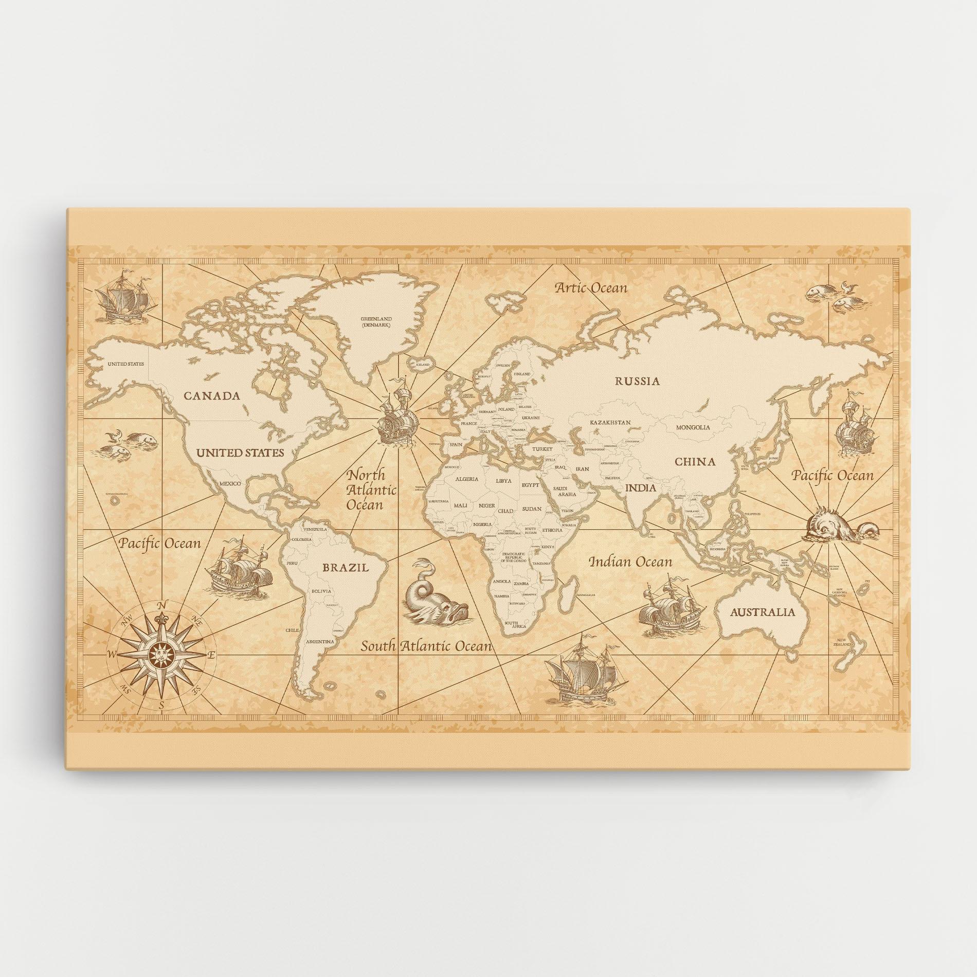 Vászonkép Cream Old Map mockup 0