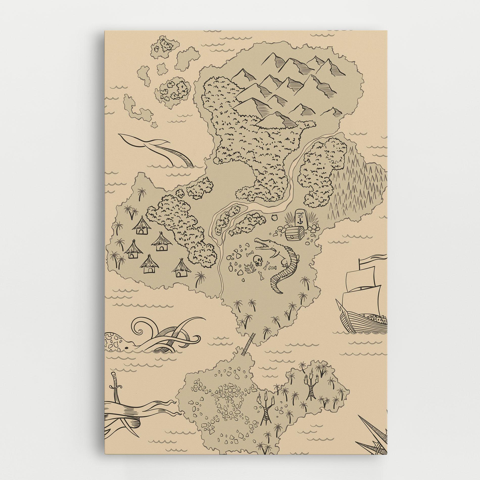 Vászonkép Island Old Map mockup 0