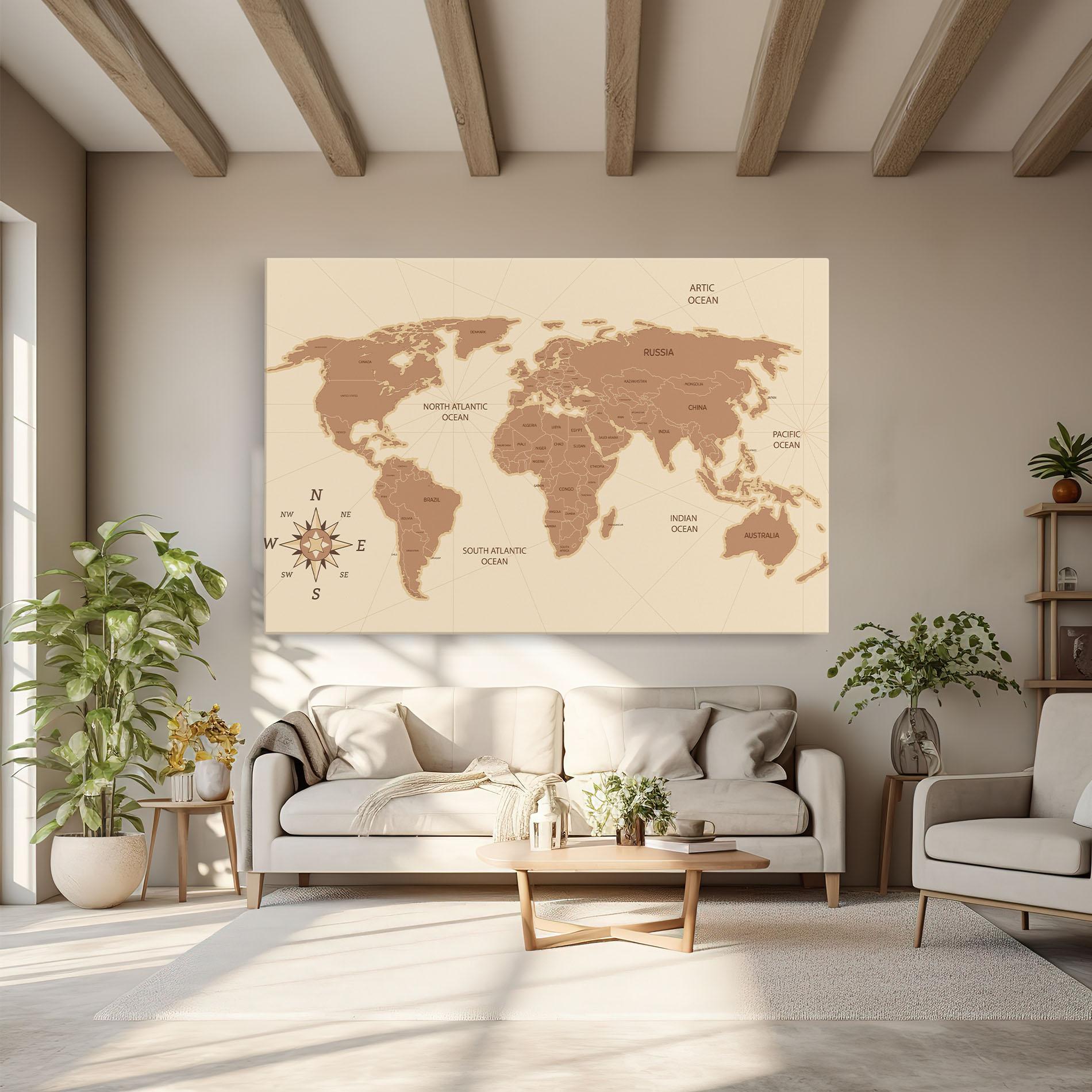 Vászonkép Cream Map Vintage mockup 6