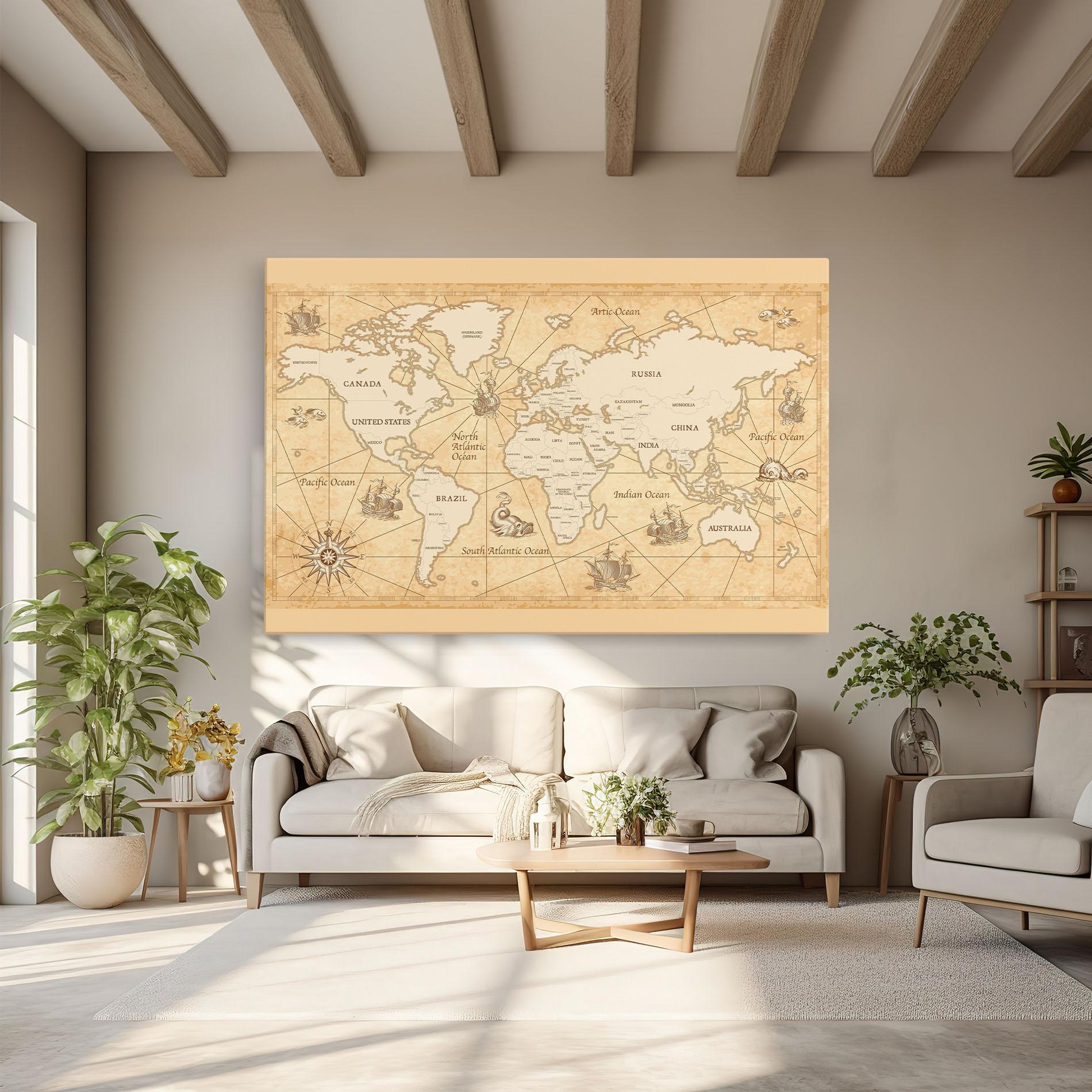 Vászonkép Cream Old Map mockup 6