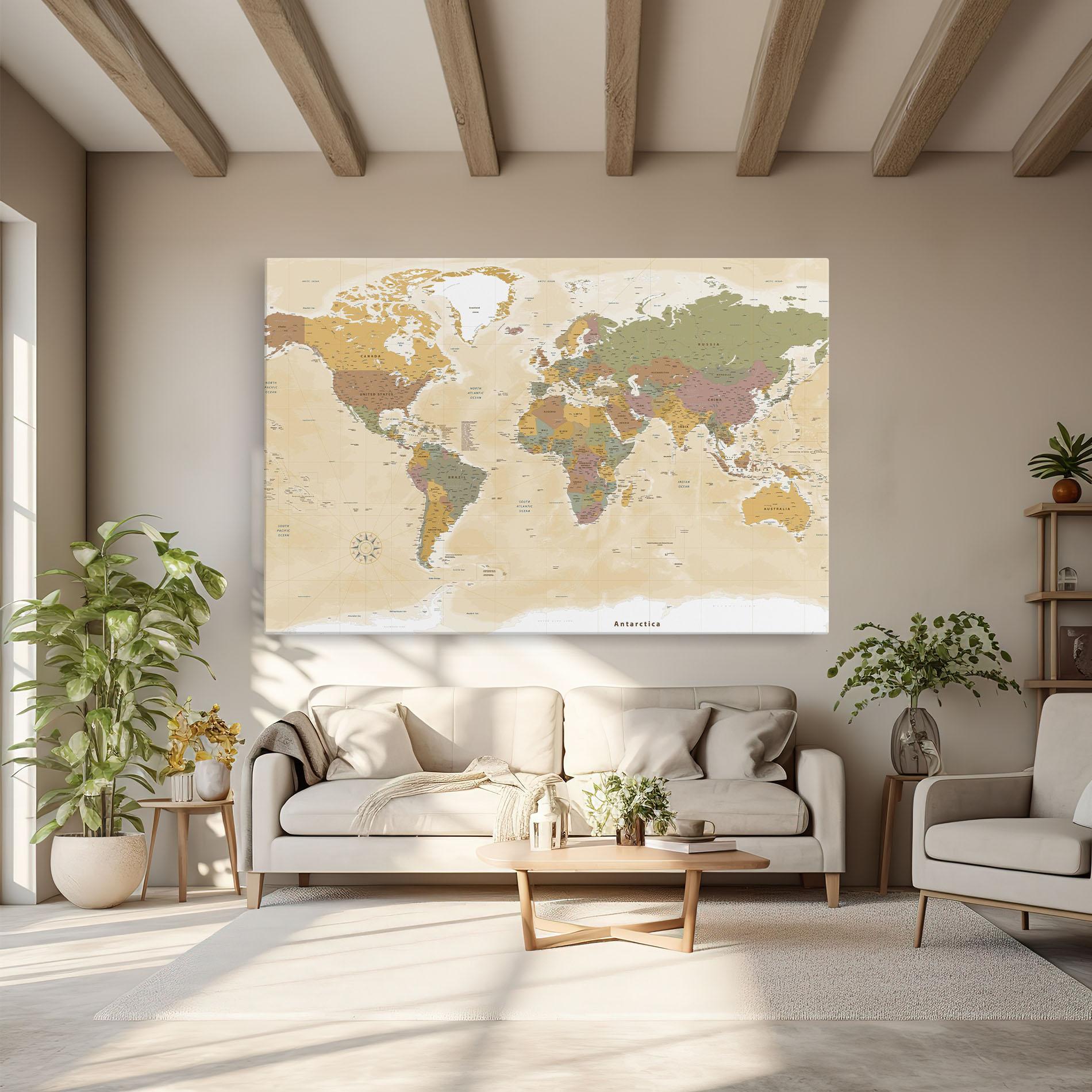 Vászonkép World Map Vintage mockup 6