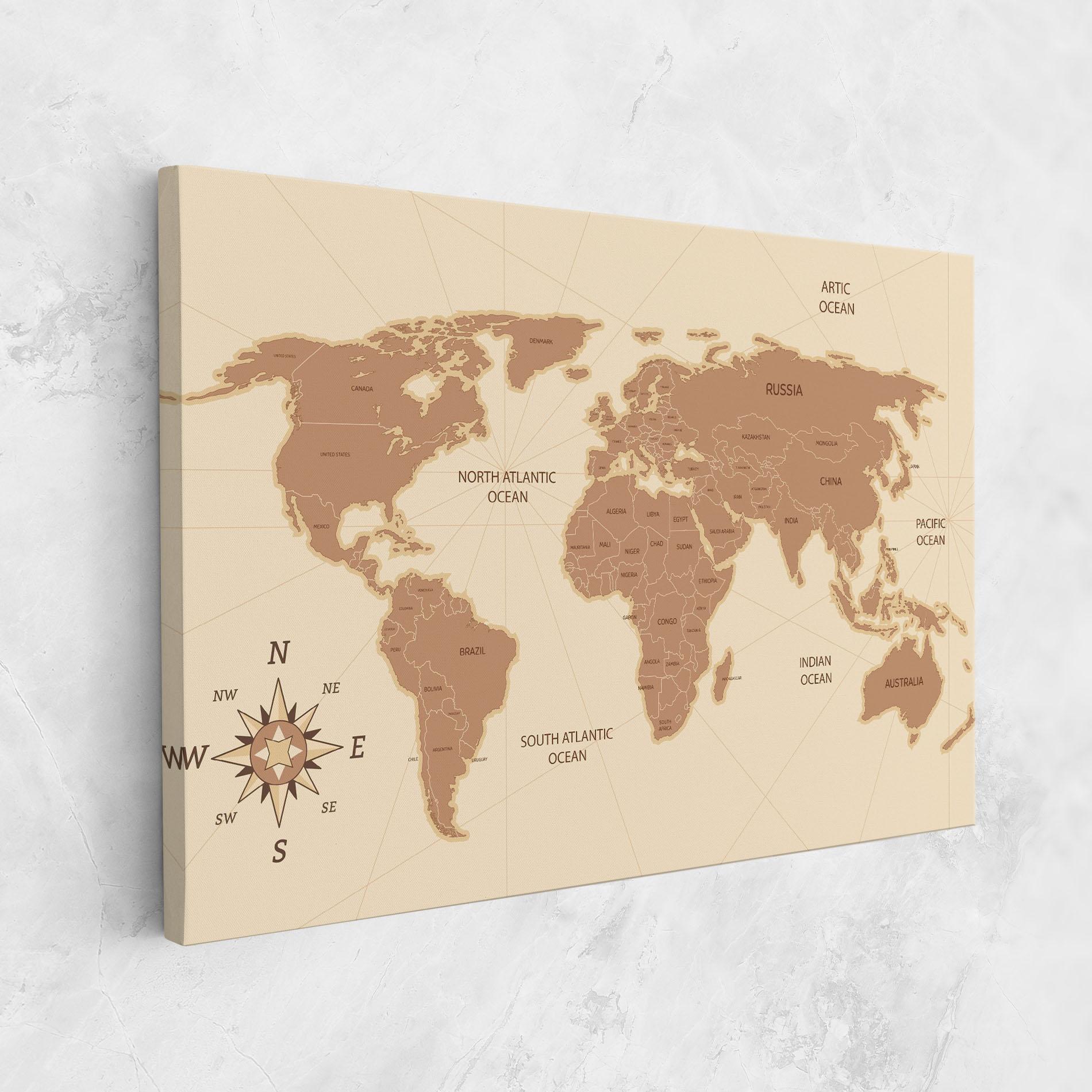 Vászonkép Cream Map Vintage mockup 1