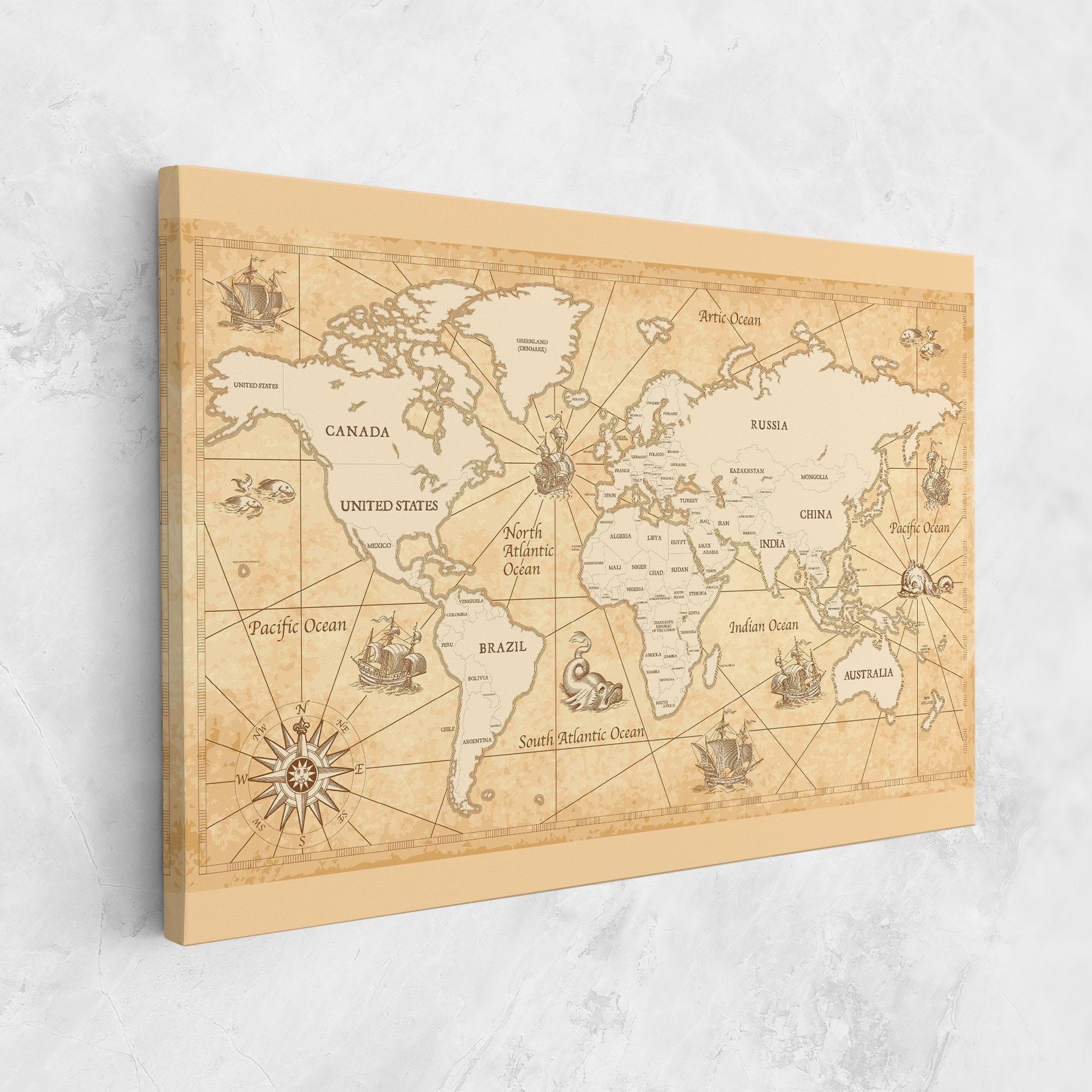 Vászonkép Cream Old Map mockup 1