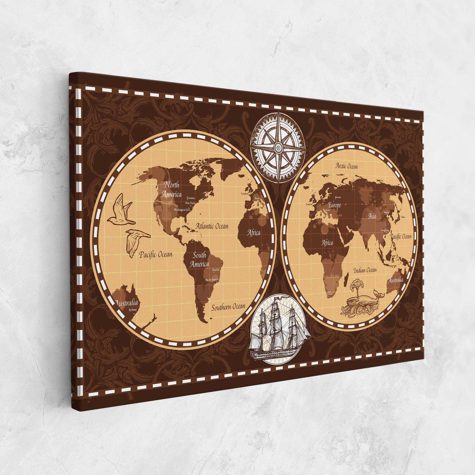 Vászonkép Old Brown Map mockup 1