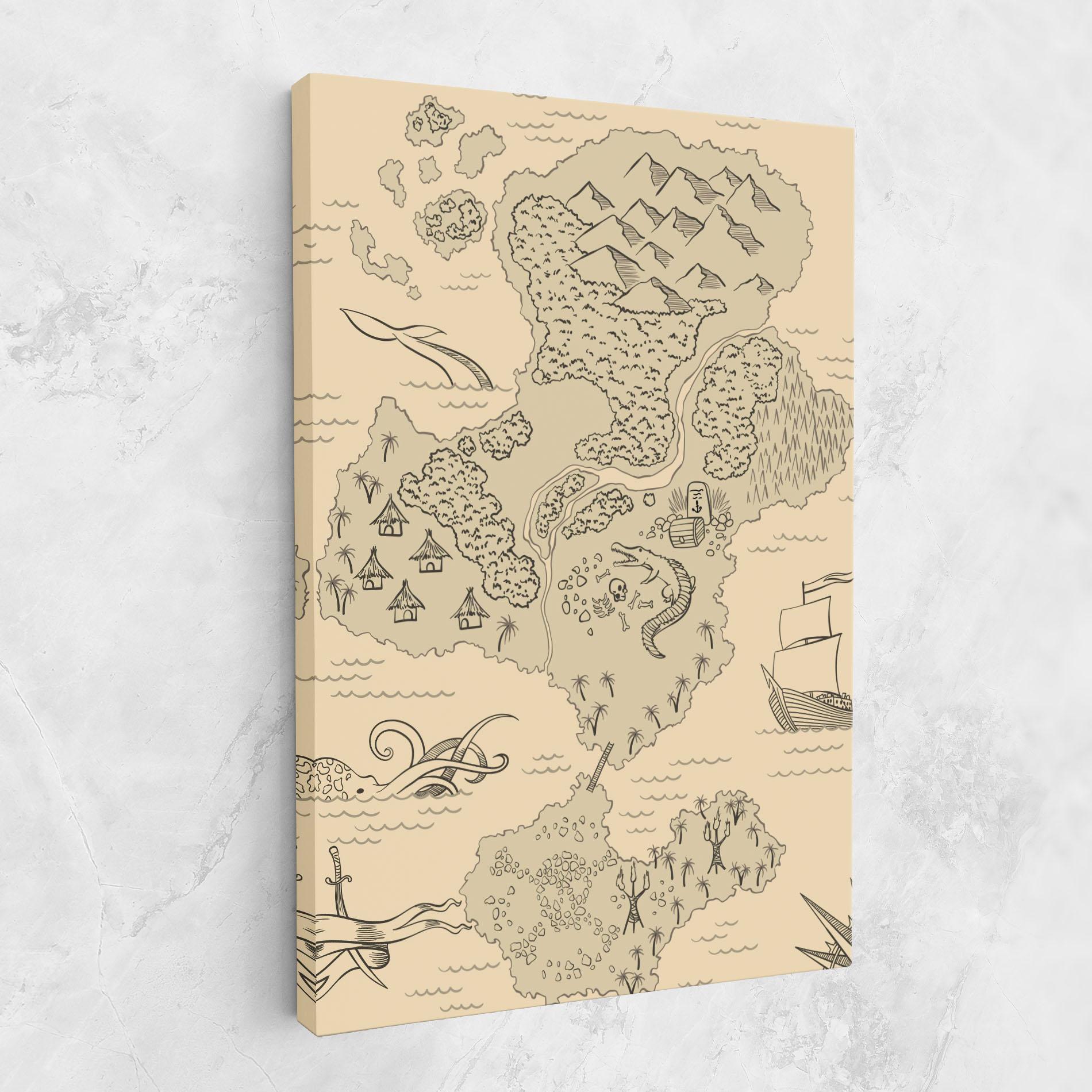 Vászonkép Island Old Map mockup 1