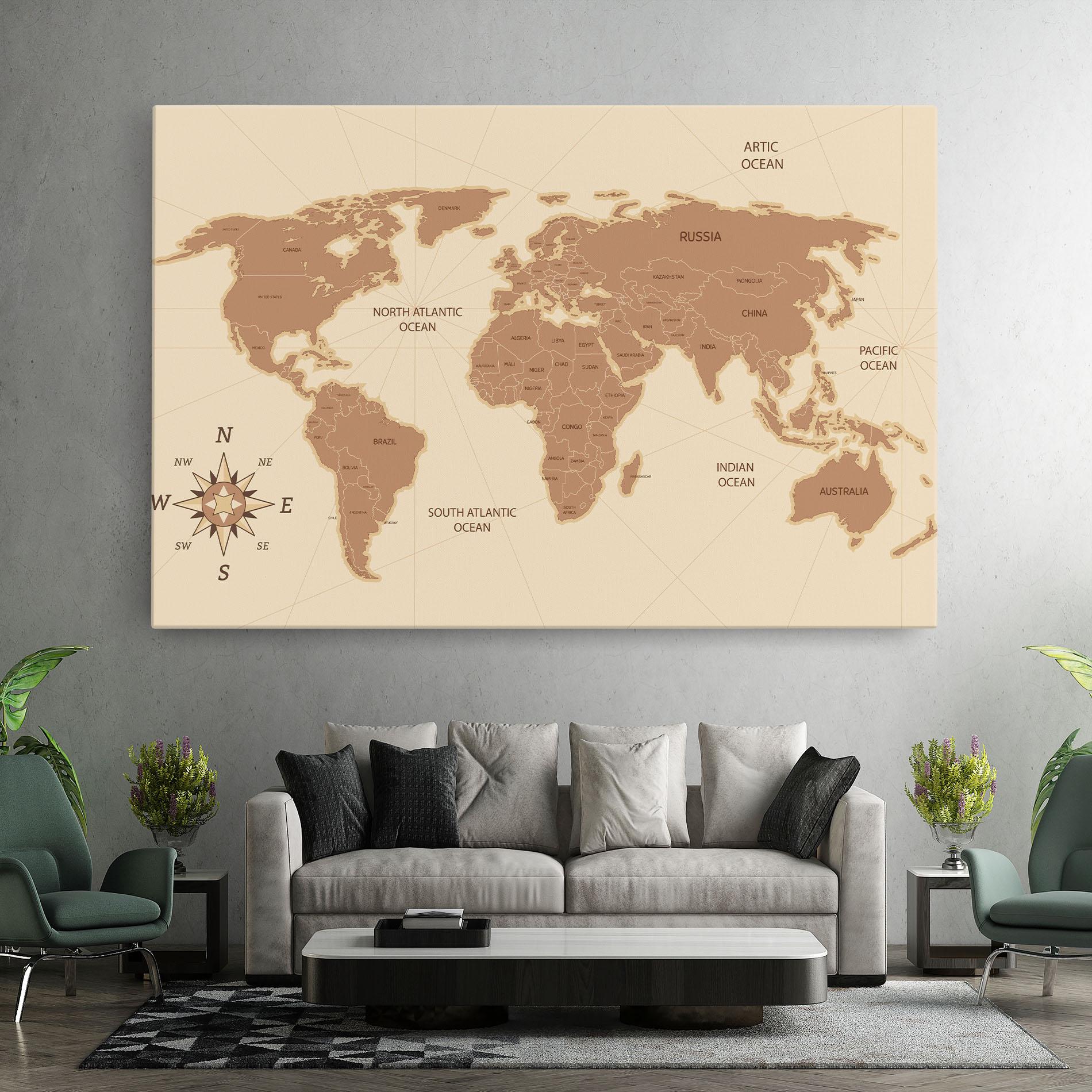 Vászonkép Cream Map Vintage mockup 7