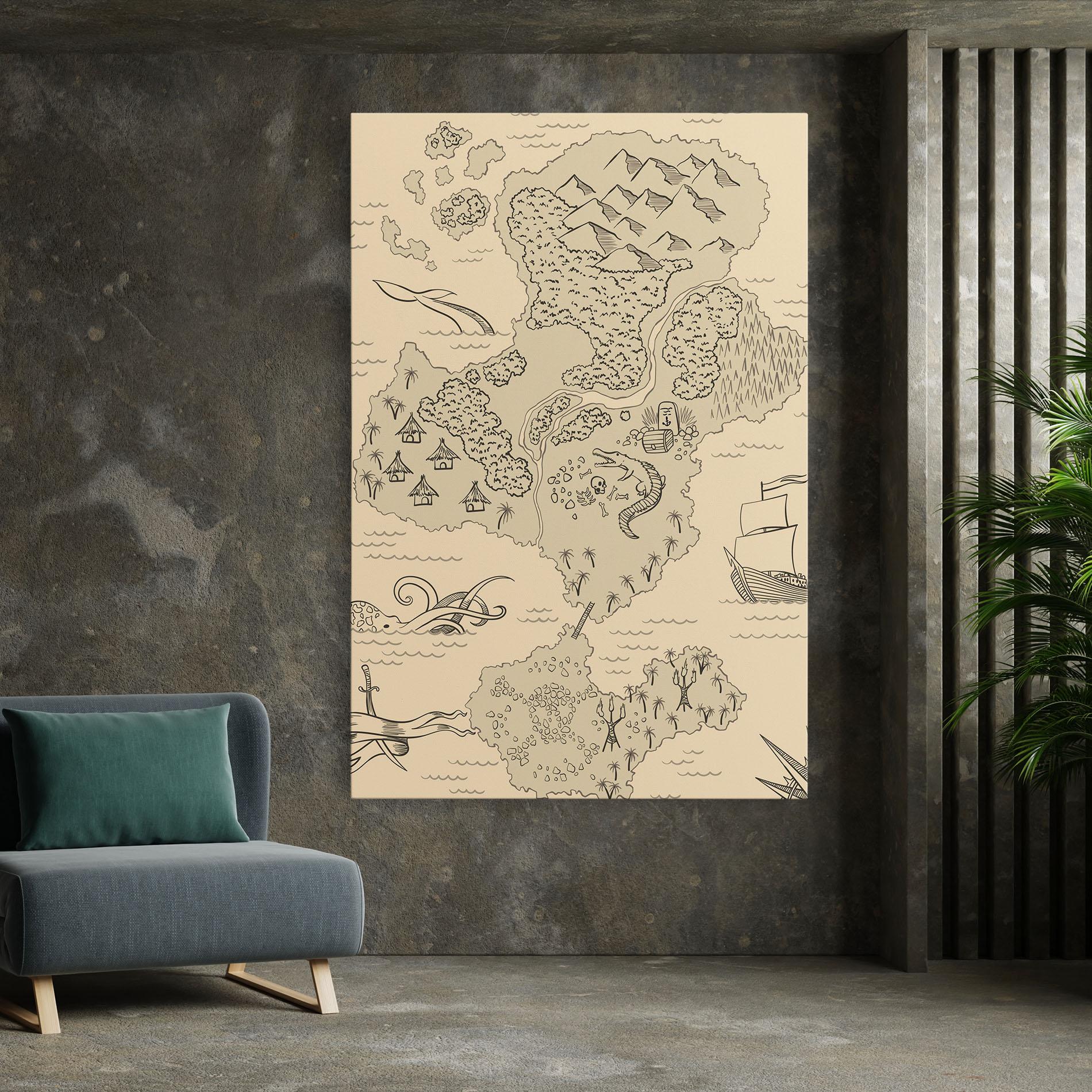 Vászonkép Island Old Map mockup 7