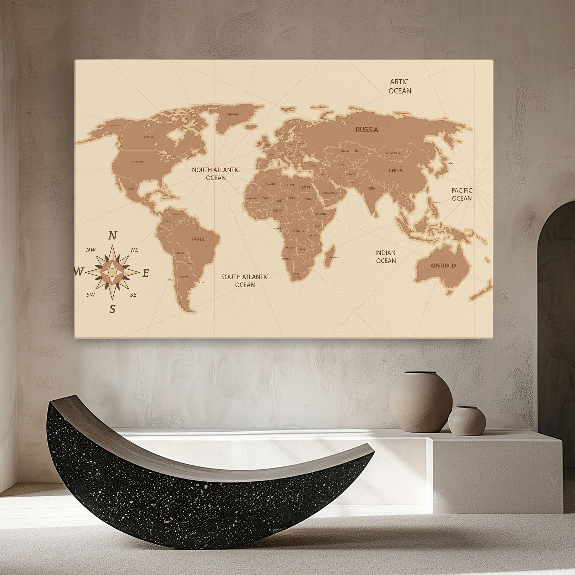 Vászonkép Cream Map Vintage mockup 8