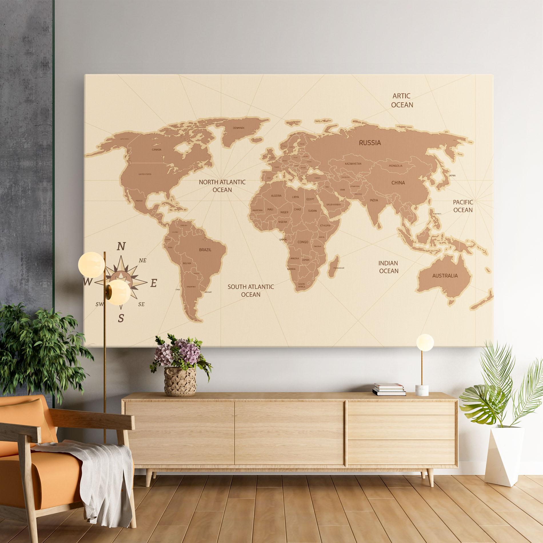 Vászonkép Cream Map Vintage mockup 9