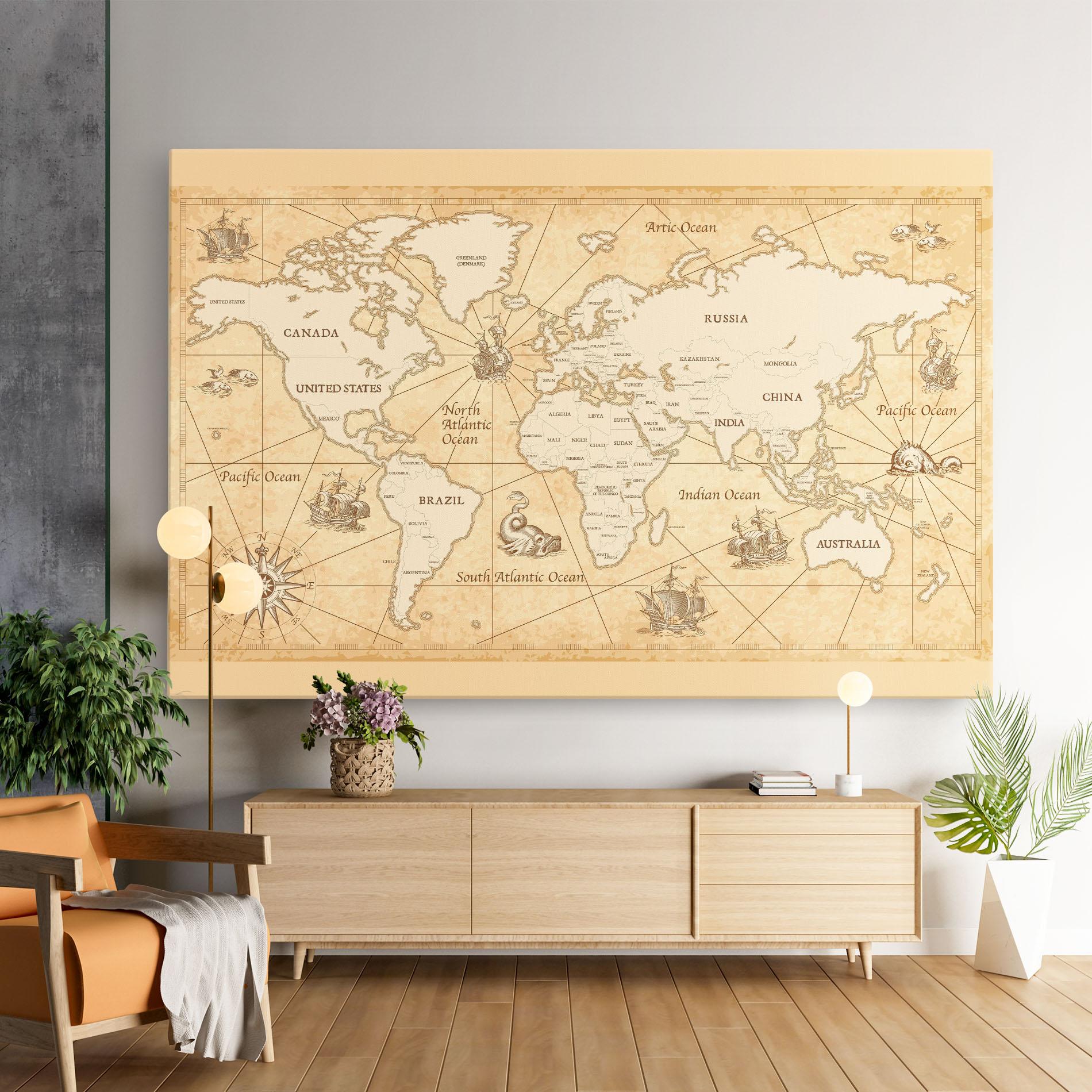 Vászonkép Cream Old Map mockup 9