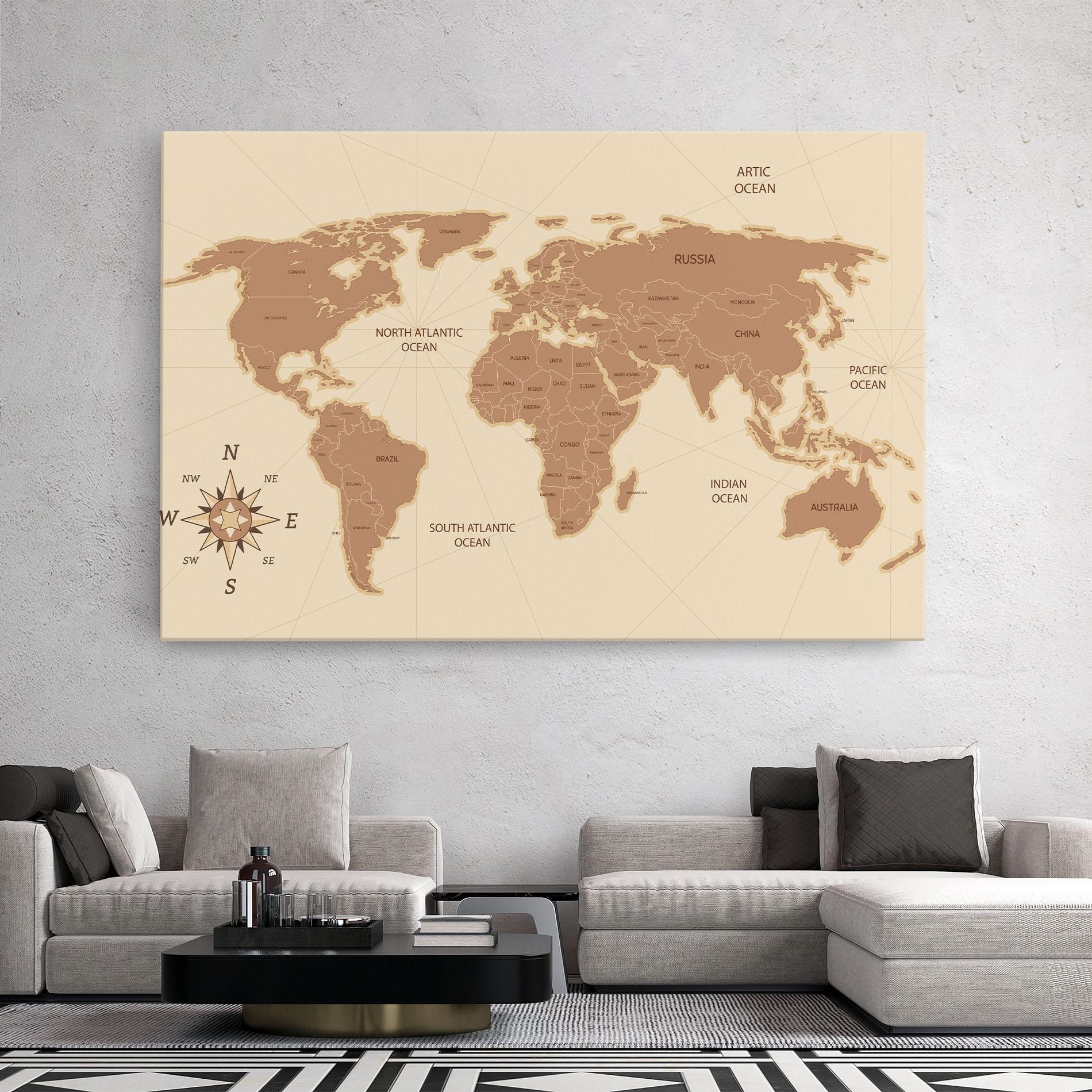 Vászonkép Cream Map Vintage mockup 2