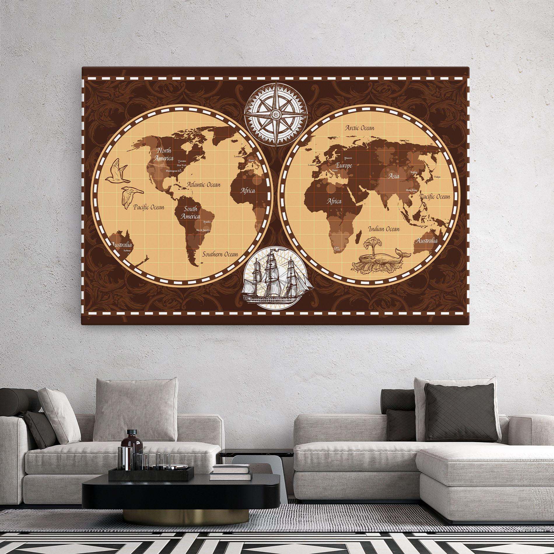 Vászonkép Old Brown Map mockup 2