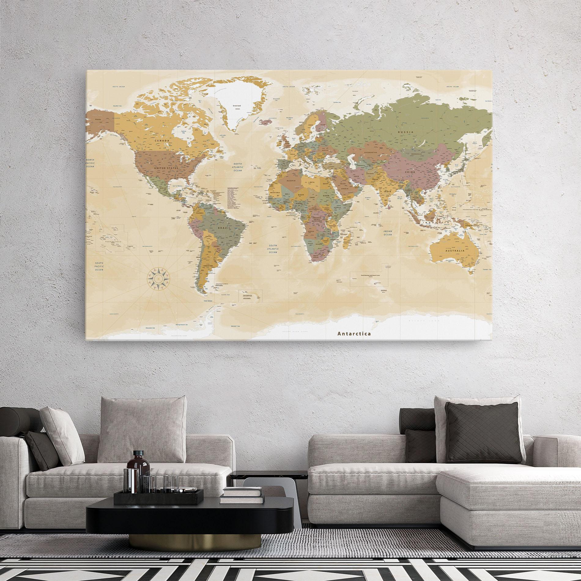 Vászonkép World Map Vintage mockup 2